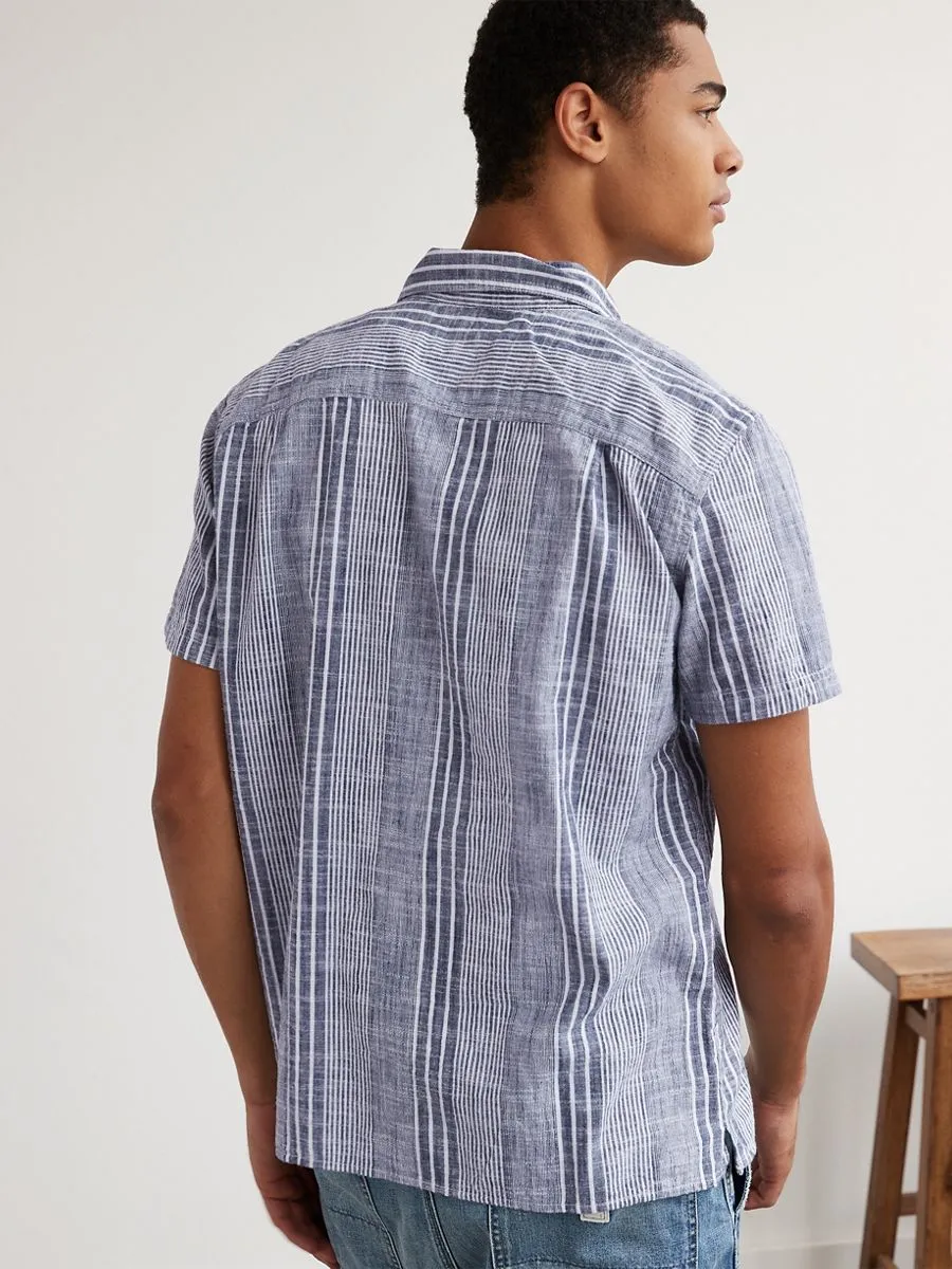 American Eagle MEN COLT STRIPE TERRY SLUB SHIRT 409 BLUE MIST American Eagle MEN COLT STRIPE TERRY SLUB SHIRT 409 BLUE MIST