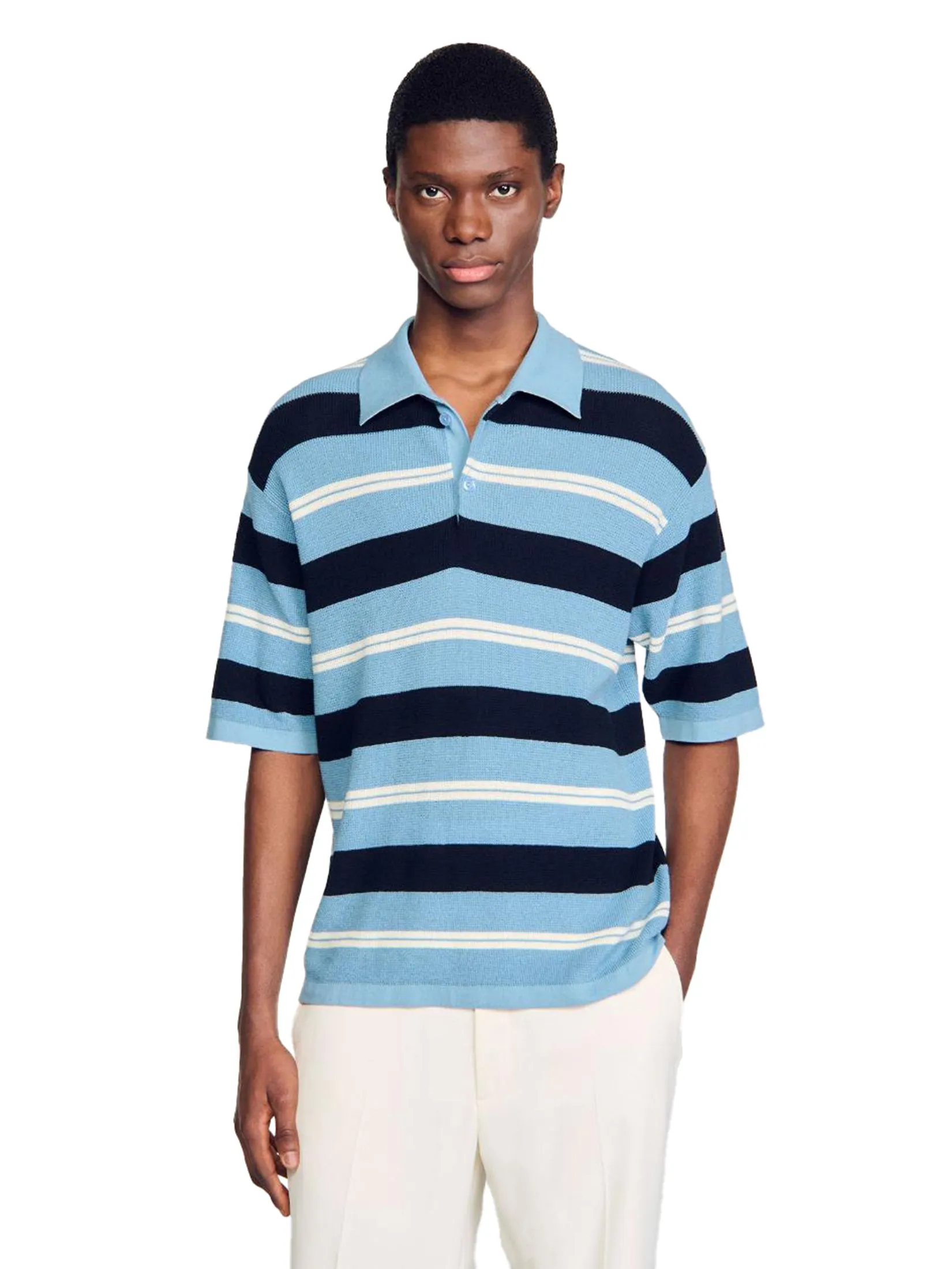 SANDRO Stripy Knit Polo Shirt
