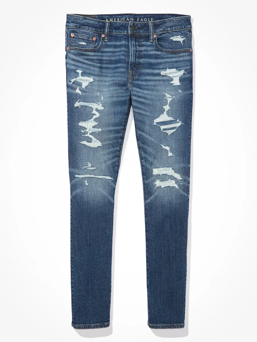 American Eagle MEN MEDIUM MENDED SKINNY FIT 445 INDIGO WATERS American Eagle MEN MEDIUM MENDED SKINNY FIT 445 INDIGO WATERS