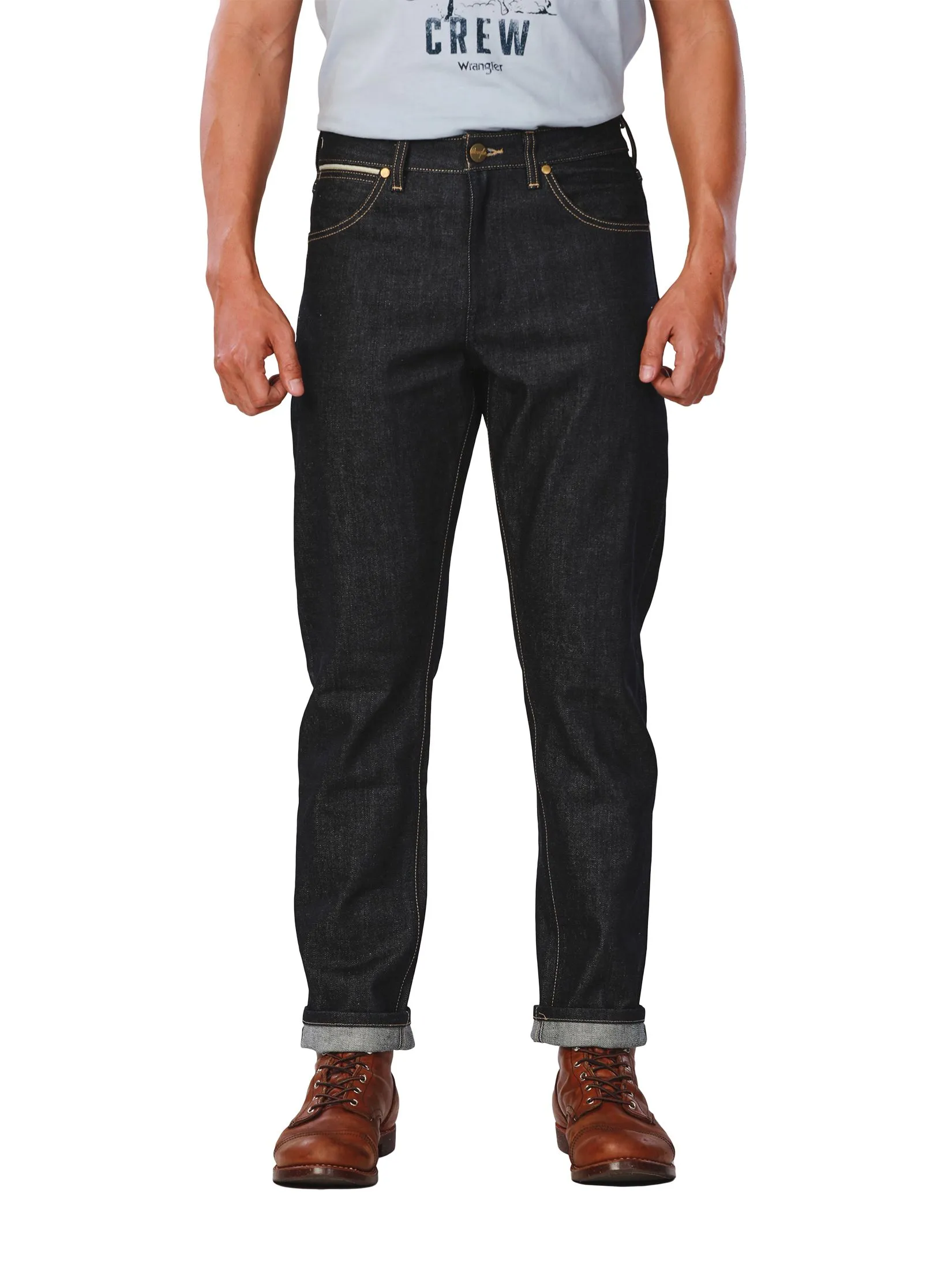 WRANGLER Men's Jeans (Gold Selvedge) Everyday with Wrangler Collection Mid 13MWZ Fit Raw Denim WRANGLER Men's Jeans (Gold Selvedge) Everyday with Wrangler Collection Mid 13MWZ Fit Raw Denim