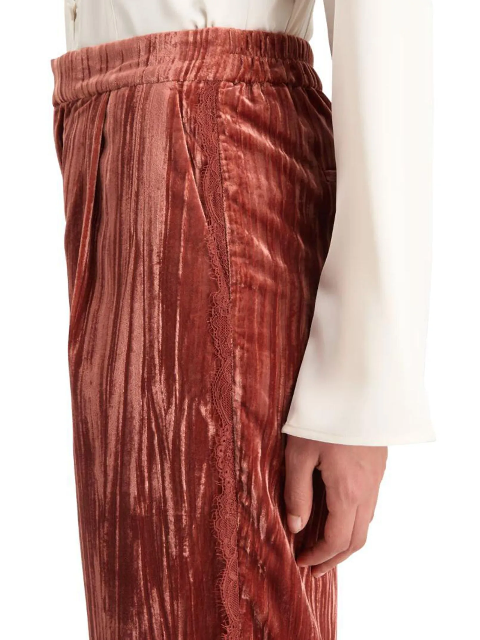 SCOTCH&SODA Women Pants Lace Trimmed Velvet Rust SCOTCH&SODA Women Pants Lace Trimmed Velvet Rust