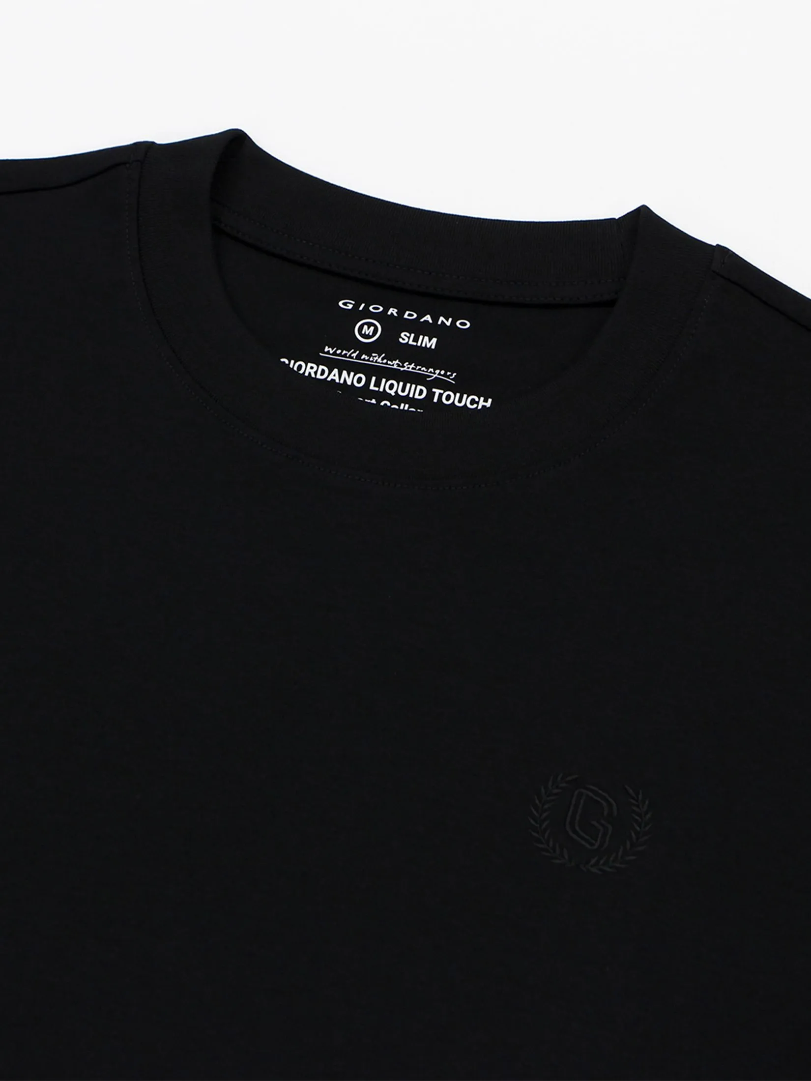 GIORDANO Men's Slim Cotton Embroidery Tee (Liquid Touch) Signature Black GIORDANO Men's Slim Cotton Embroidery Tee (Liquid Touch) Signature Black