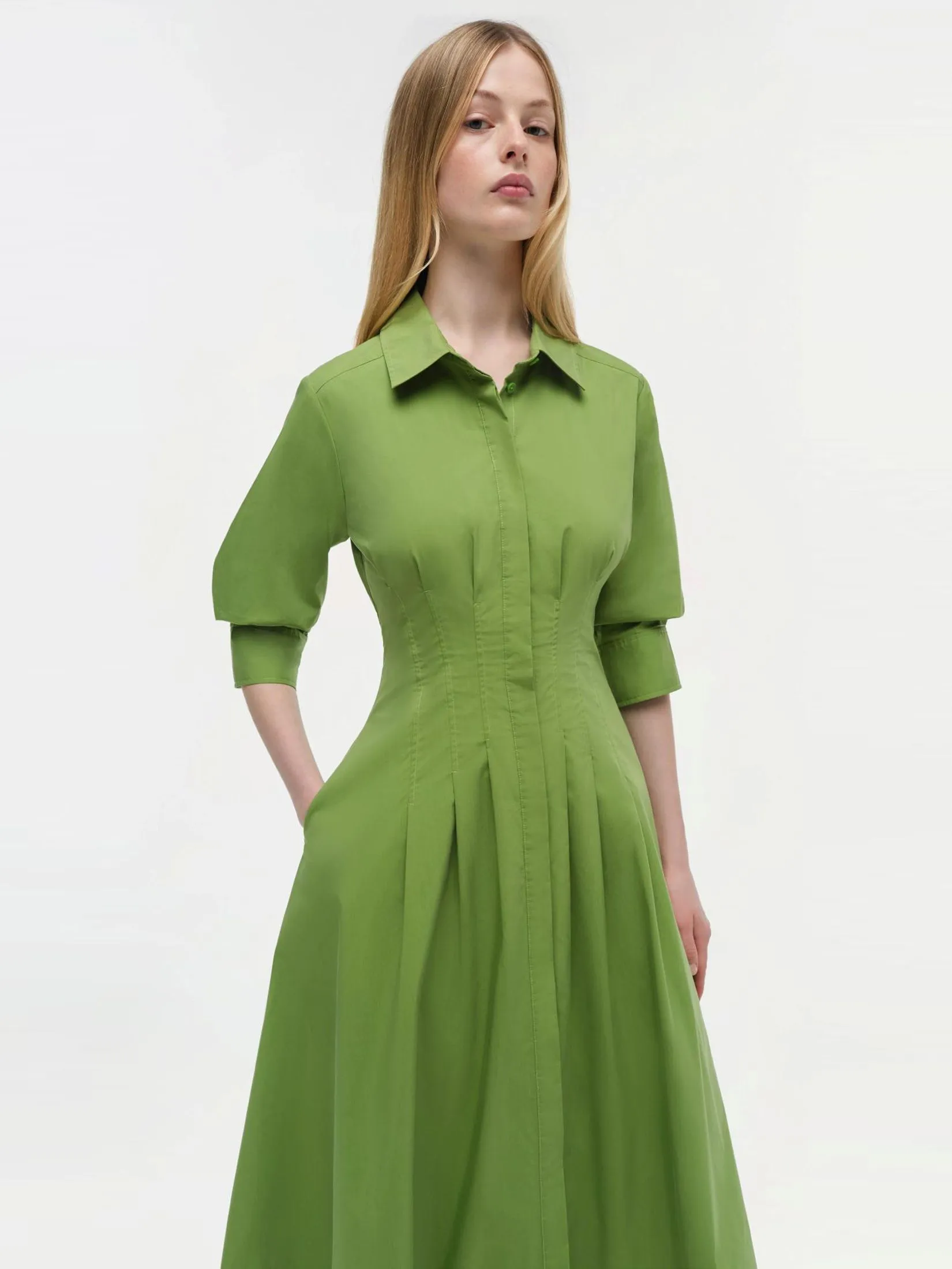 SIMKHAI Women Midi Dress Jazz Pintuck Deep Peridot SIMKHAI Women Midi Dress Jazz Pintuck Deep Peridot