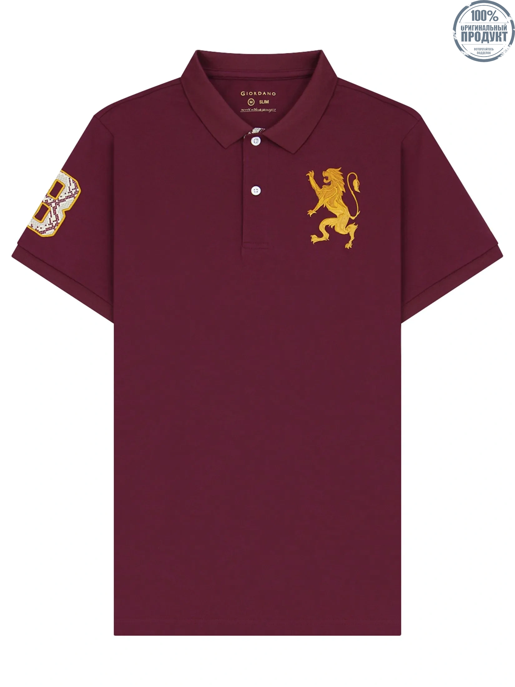 GIORDANO Men's Slim Embroidery Bold Polo (3D Lion) Burgundy Red GIORDANO Men's Slim Embroidery Bold Polo (3D Lion) Burgundy Red
