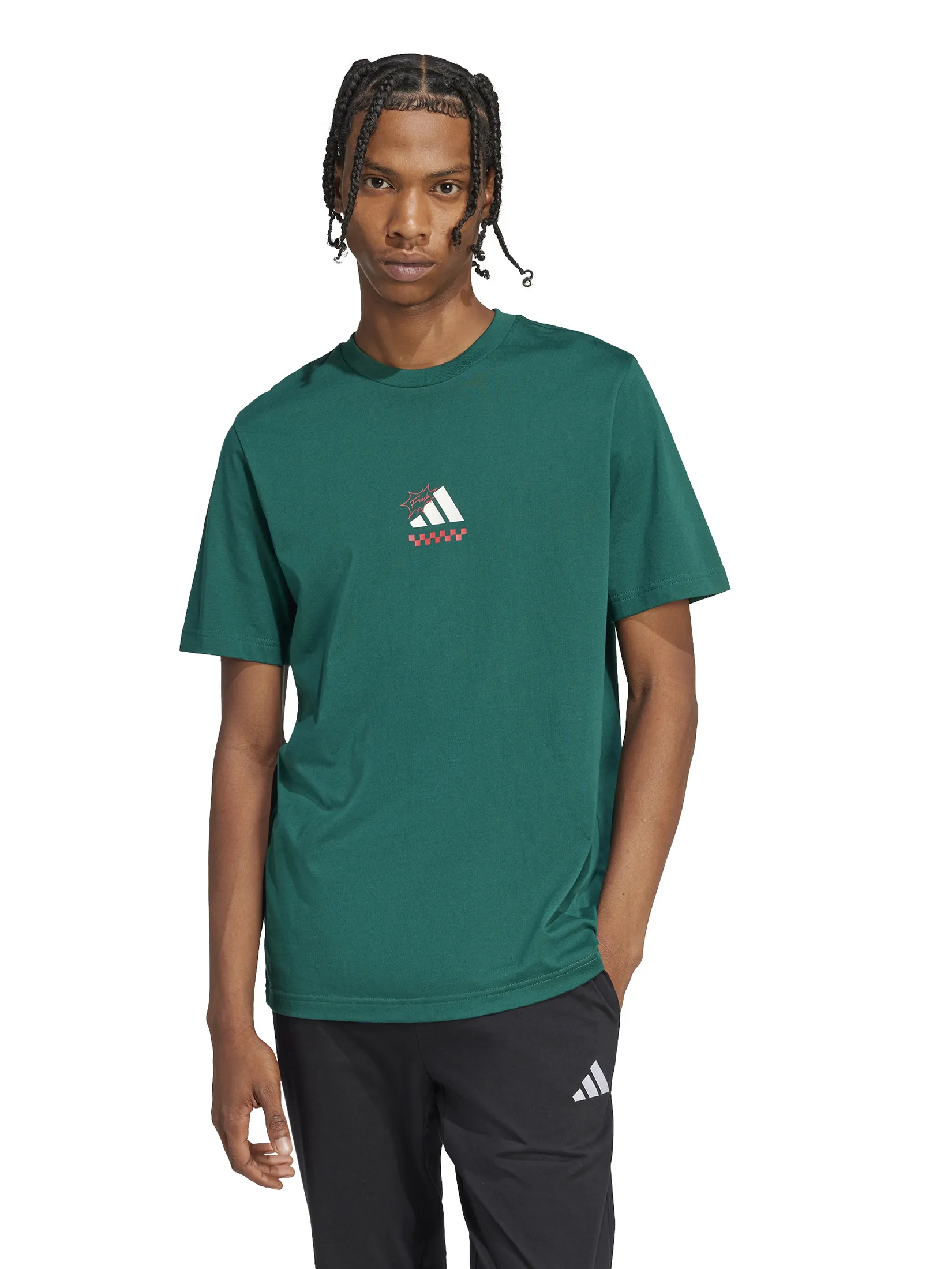 ADIDAS Men T-Shirt Lounge Pizza Graphic Collegiate Green ADIDAS Men T-Shirt Lounge Pizza Graphic Collegiate Green