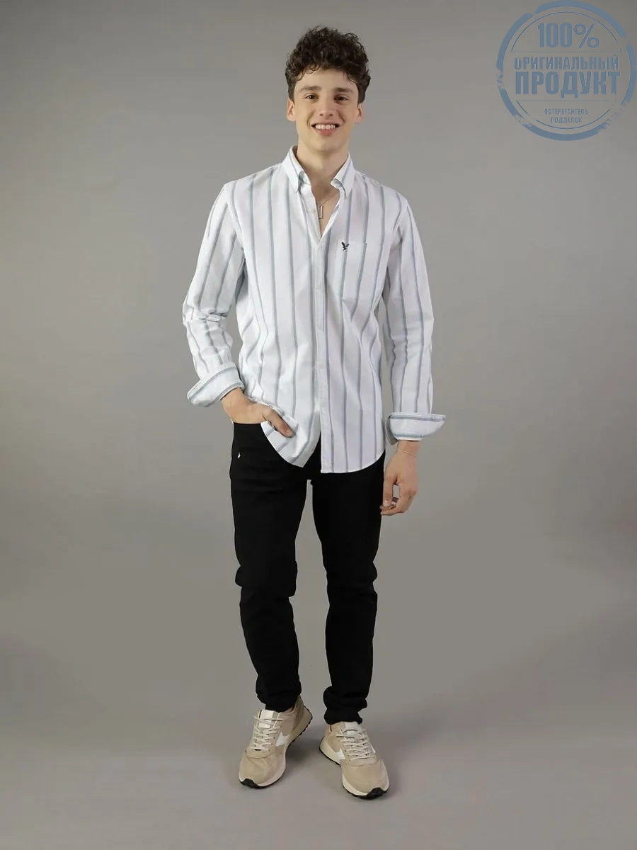 American Eagle MEN INT SF BTD STRIPE OXFORD W EAGLE 100 WHITE American Eagle MEN INT SF BTD STRIPE OXFORD W EAGLE 100 WHITE