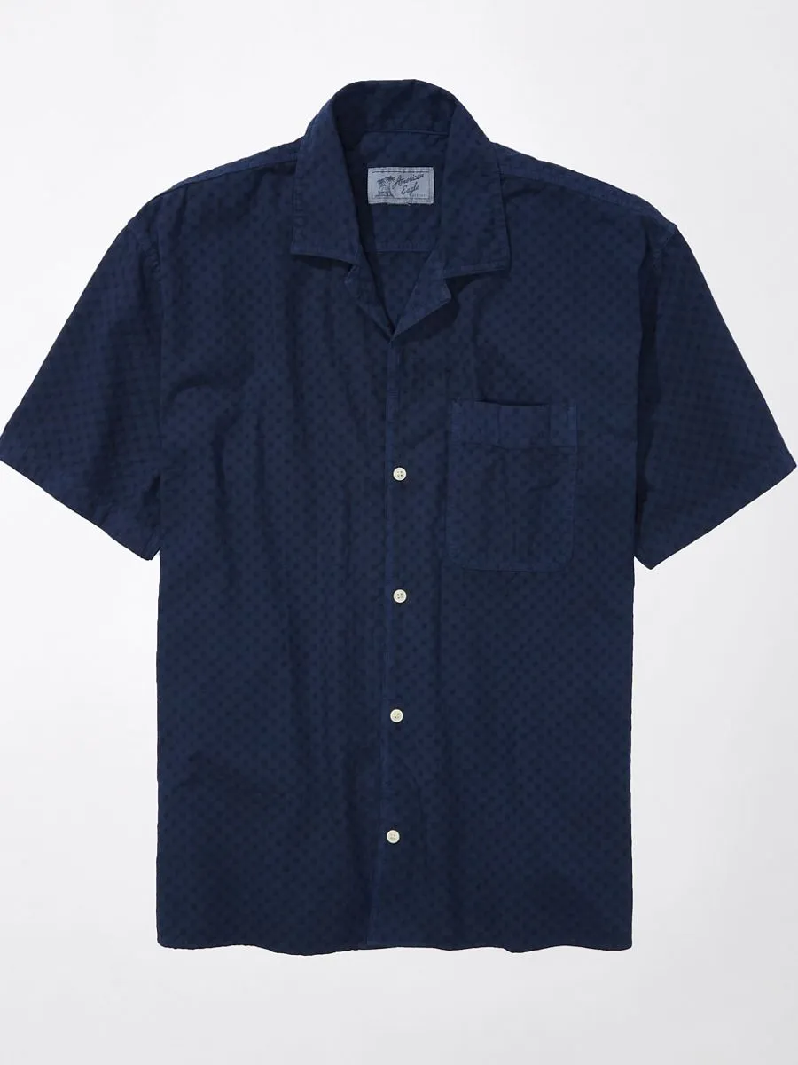 American Eagle MEN MIDNIGHT LIGHT OVERSIZED CAMP COLLAR PFD DOBBY 400 BLUE American Eagle MEN MIDNIGHT LIGHT OVERSIZED CAMP COLLAR PFD DOBBY 400 BLUE