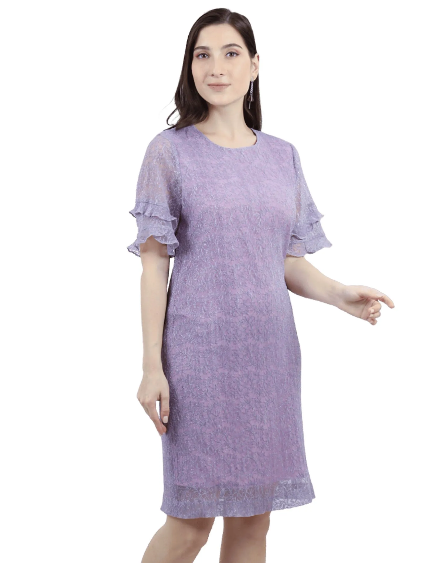 VERONIQA Women Dress Short Sleeves Fancy Metalic Violet VERONIQA Women Dress Short Sleeves Fancy Metalic Violet
