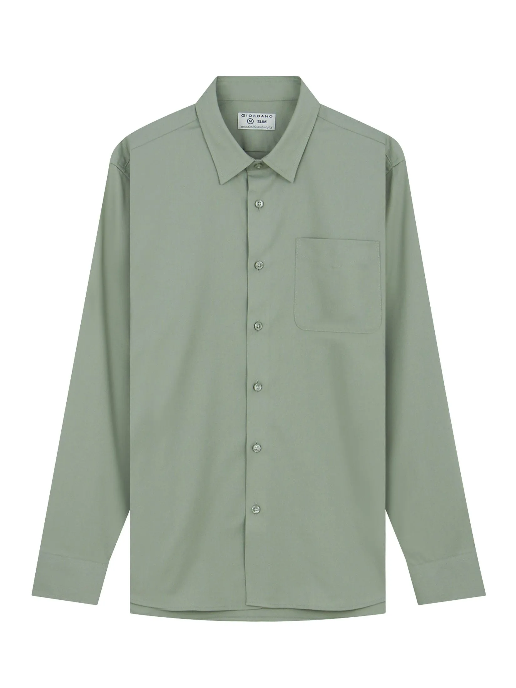 GIORDANO Men's Slim Pocket Easy Care Shirt Field Green GIORDANO Men's Slim Pocket Easy Care Shirt Field Green