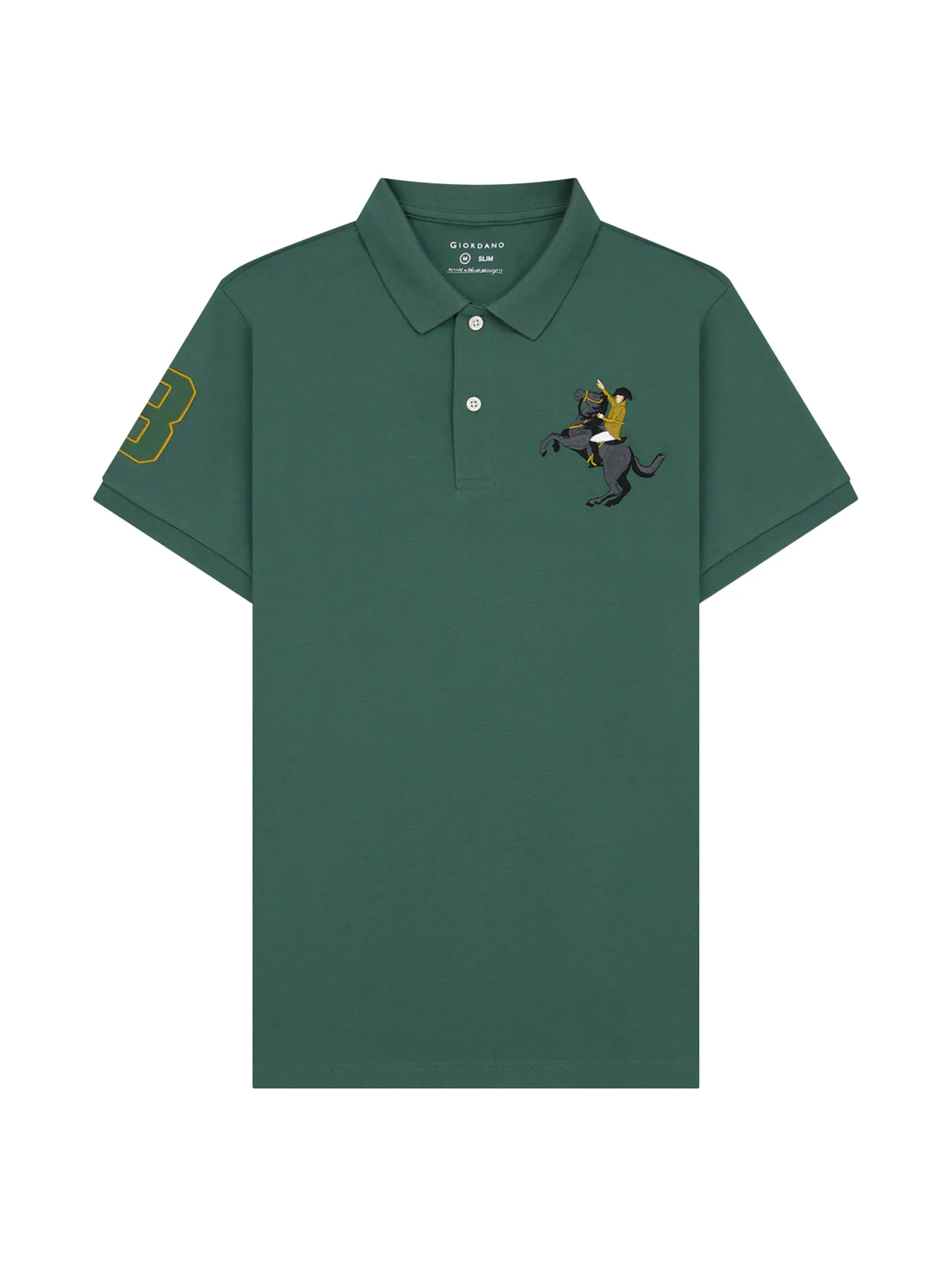 GIORDANO Men s Pique Slim Fit Embroidery Napoleon Polo Smoke pine green GIORDANO Men s Pique Slim Fit Embroidery Napoleon Polo Smoke pine green