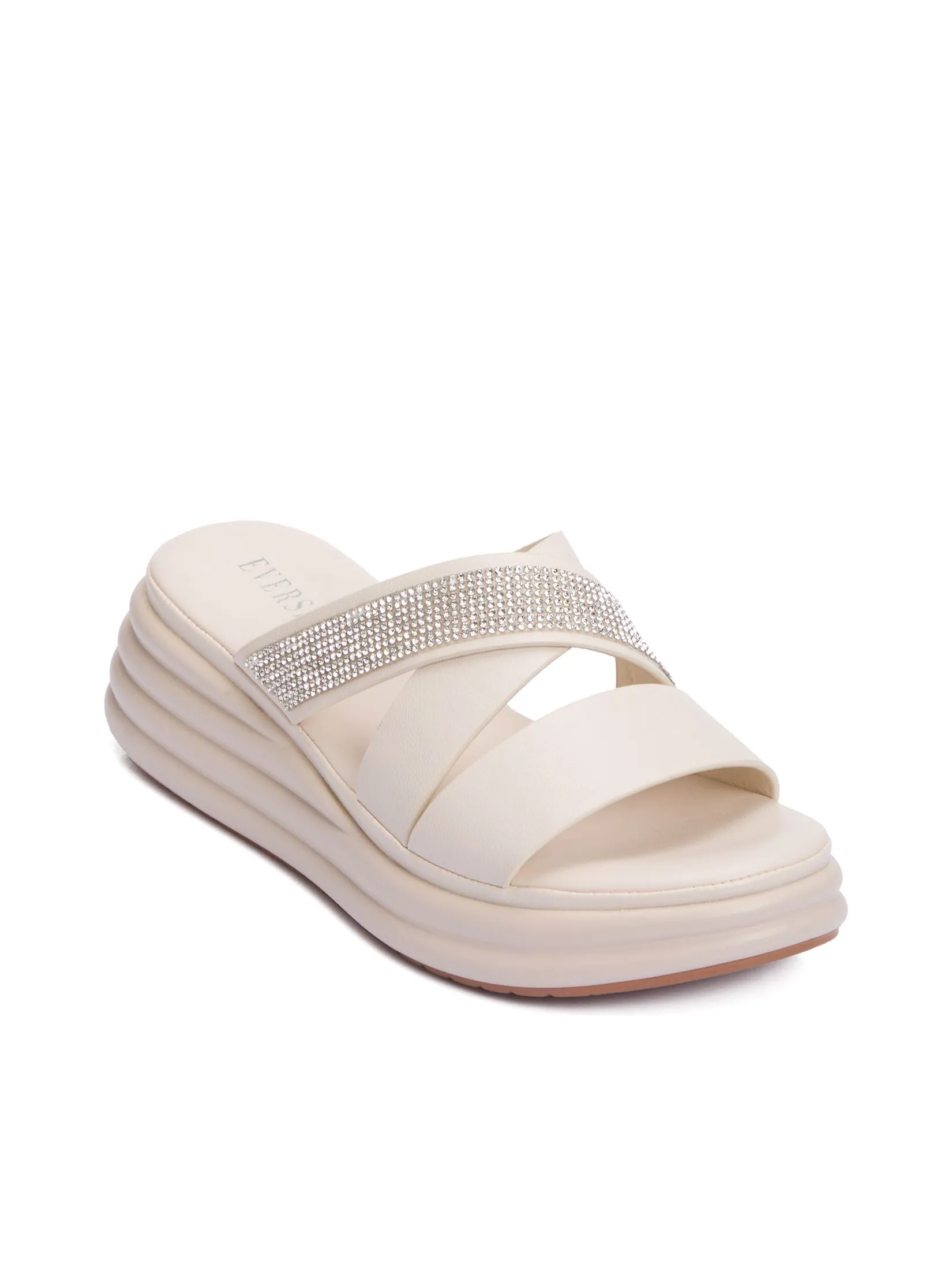 EVERSINCE Women Sandals Cross Strap With Crystal Detail