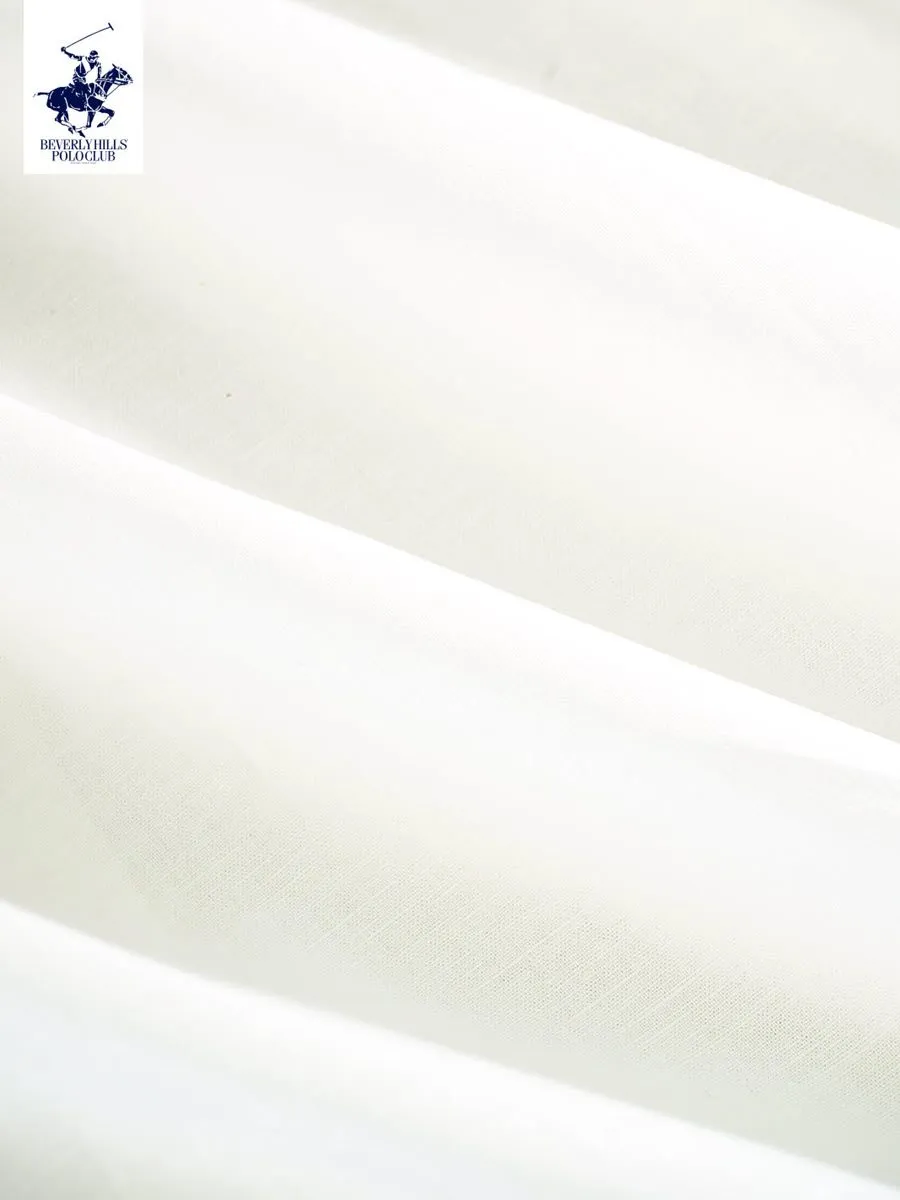 BEVERLY HILLS POLO CLUB Men Cotton Linen Relax Fit Shirt Long Sleeve, Cream