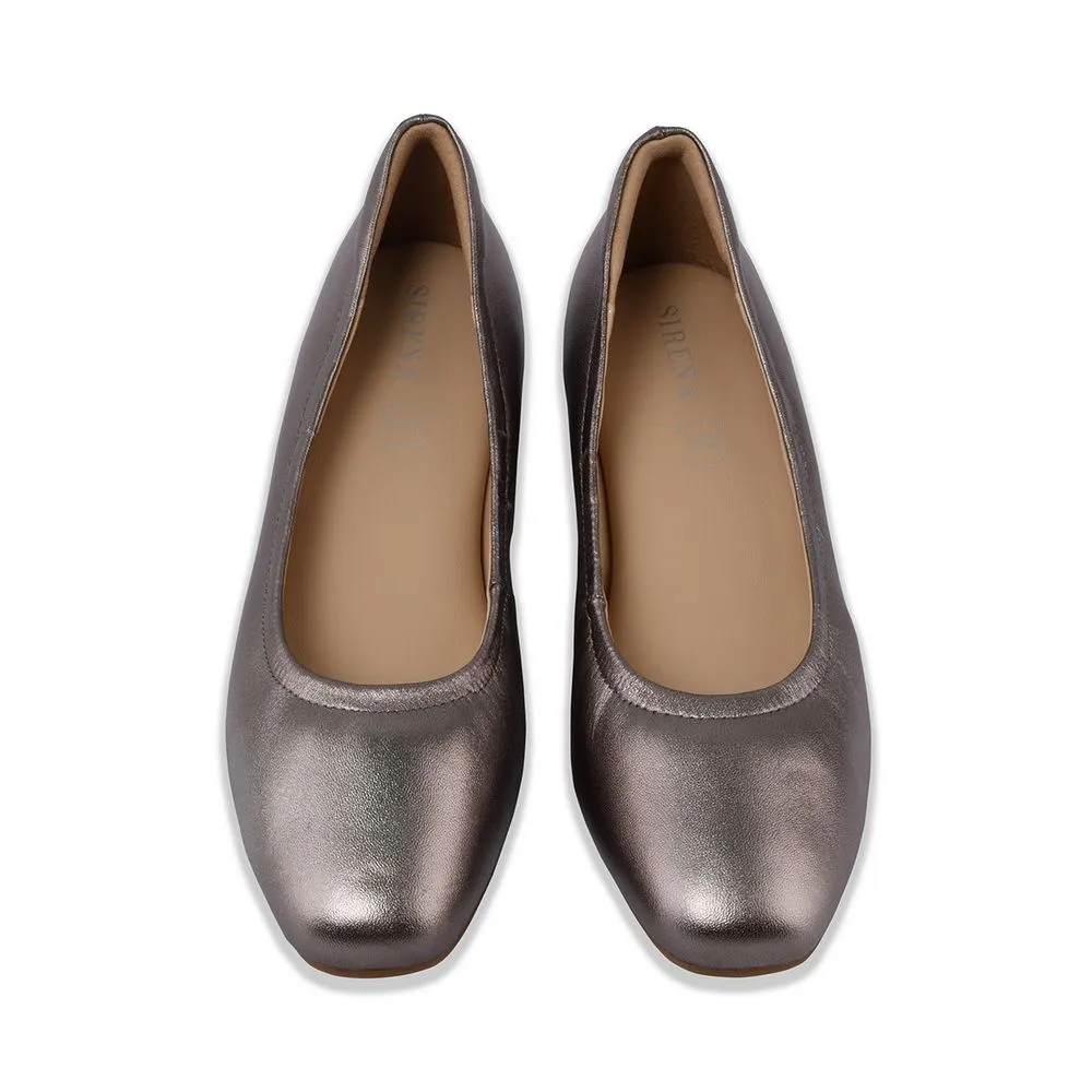 Sirena Metallic Pewter Leather Court Shoes Rounded Toe Blocked Heel 1.5 inch Ariel Sirena Metallic Pewter Leather Court Shoes Rounded Toe Blocked Heel 1.5 inch Ariel