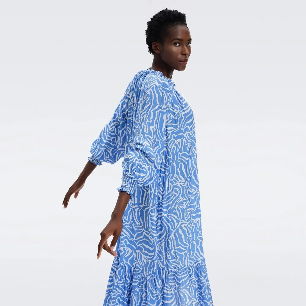 DIANE VON FURSTENBERG DVF FORTINA DRESS APRIL TIGER SIGNATURE BLUE DIANE VON FURSTENBERG DVF FORTINA DRESS APRIL TIGER SIGNATURE BLUE