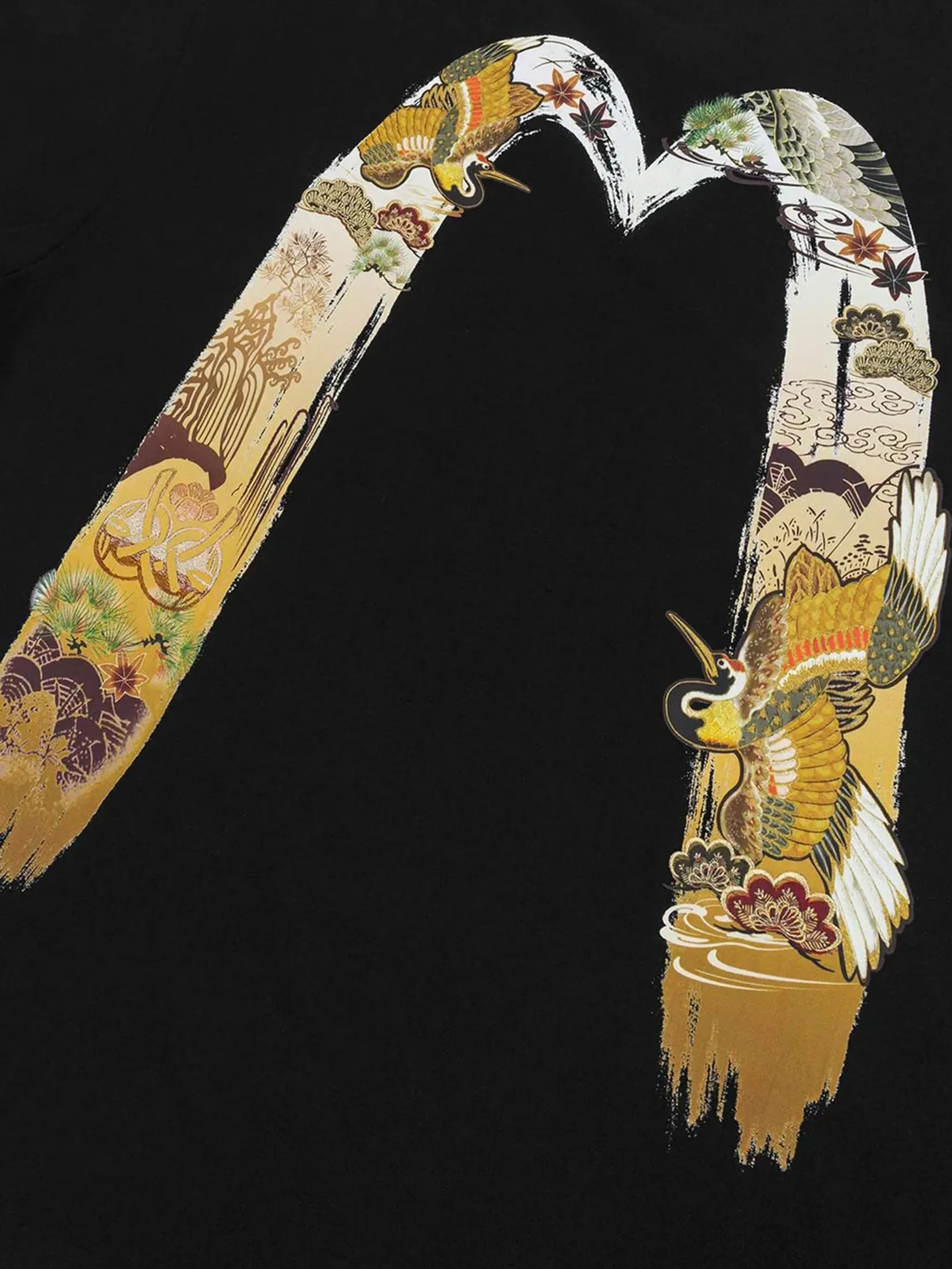 EVISU Men T-Shirt Logo and Crane Soaring Daicock Print Relax Fit EVISU Men T-Shirt Logo and Crane Soaring Daicock Print Relax Fit
