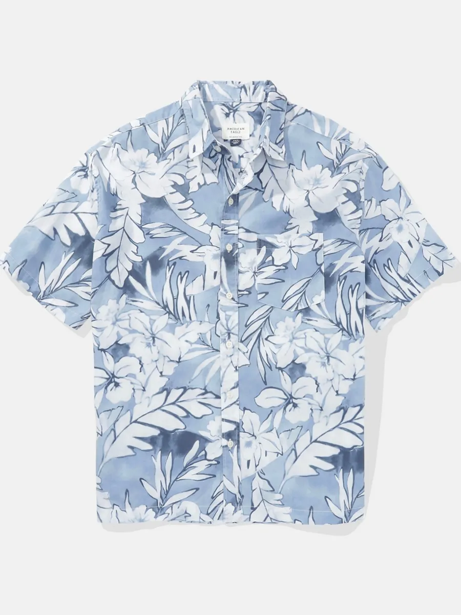 American Eagle MEN MATT FLORAL SS OVERSIZED CSC STAFFORD FADE SHIRT 404 ICE BLUE American Eagle MEN MATT FLORAL SS OVERSIZED CSC STAFFORD FADE SHIRT 404 ICE BLUE