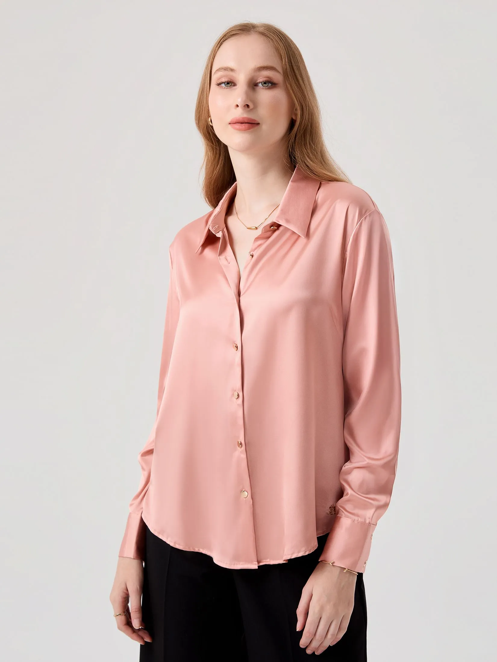 ESPADA Smooth Satin Shirt Woman Pink ESPADA Smooth Satin Shirt Woman Pink