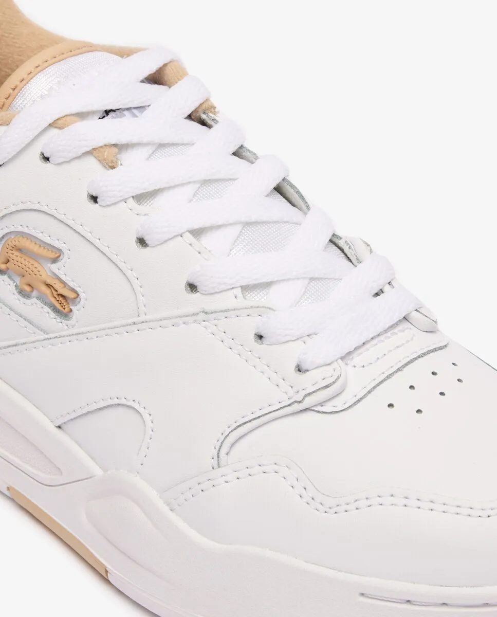 LACOSTE Women’s Lineshot Contrasted Collar Leather Trainers White LACOSTE Women’s Lineshot Contrasted Collar Leather Trainers White