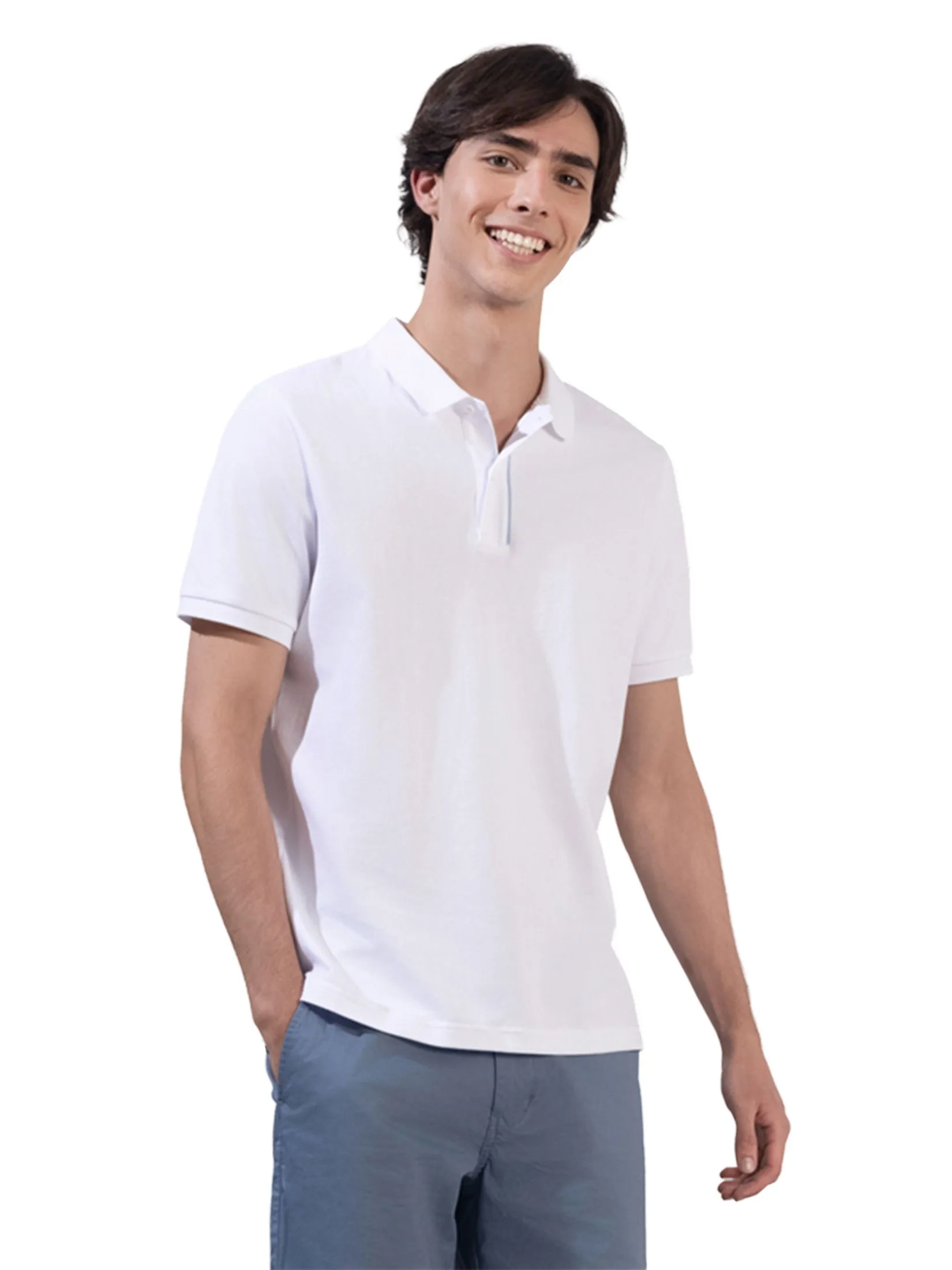 GIORDANO Men's Slim Pique Cool Polo Signature White GIORDANO Men's Slim Pique Cool Polo Signature White