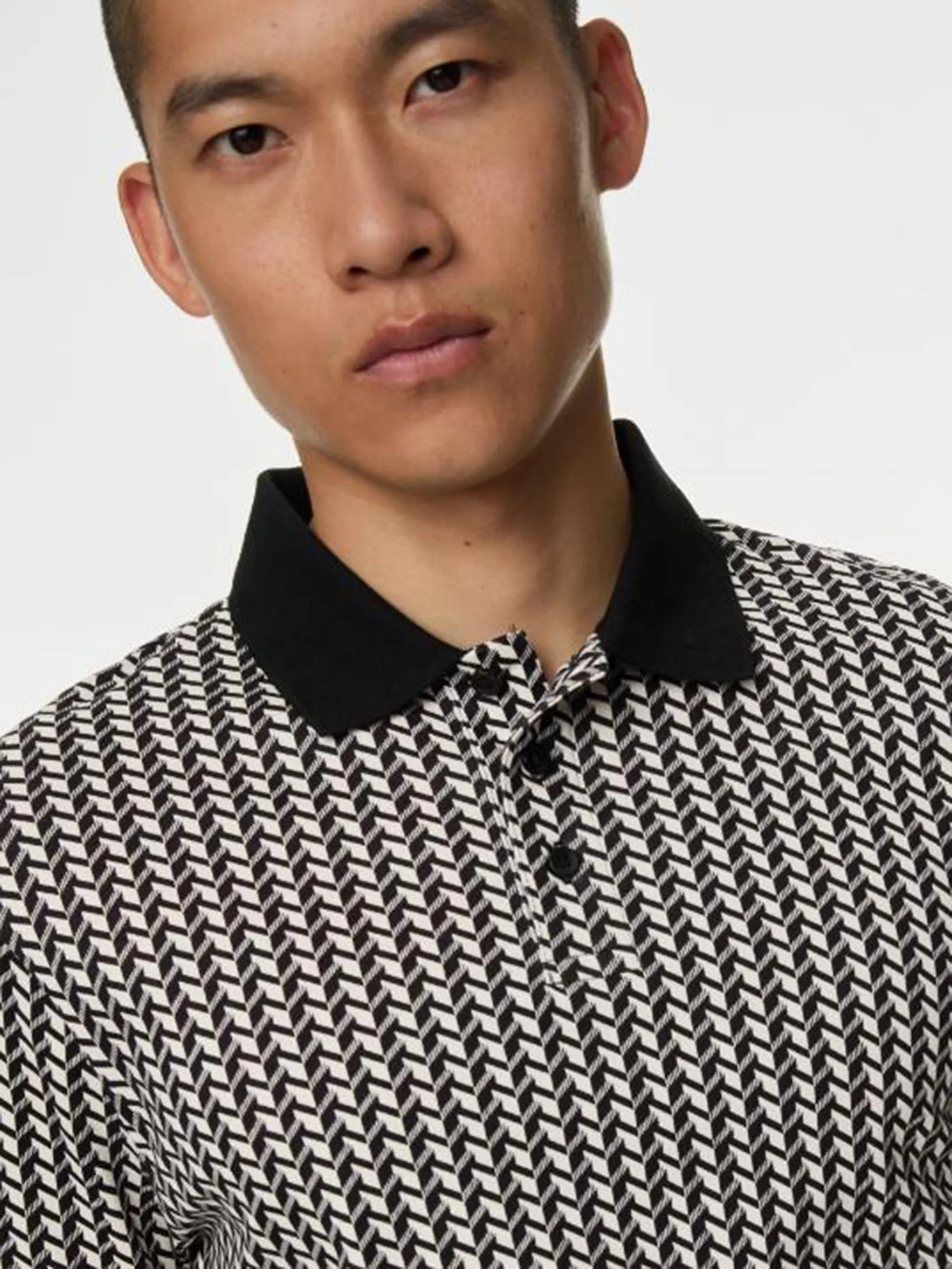 MARKS & SPENCER Men Polo Shirt Pure Cotton Geometric Print MARKS & SPENCER Men Polo Shirt Pure Cotton Geometric Print