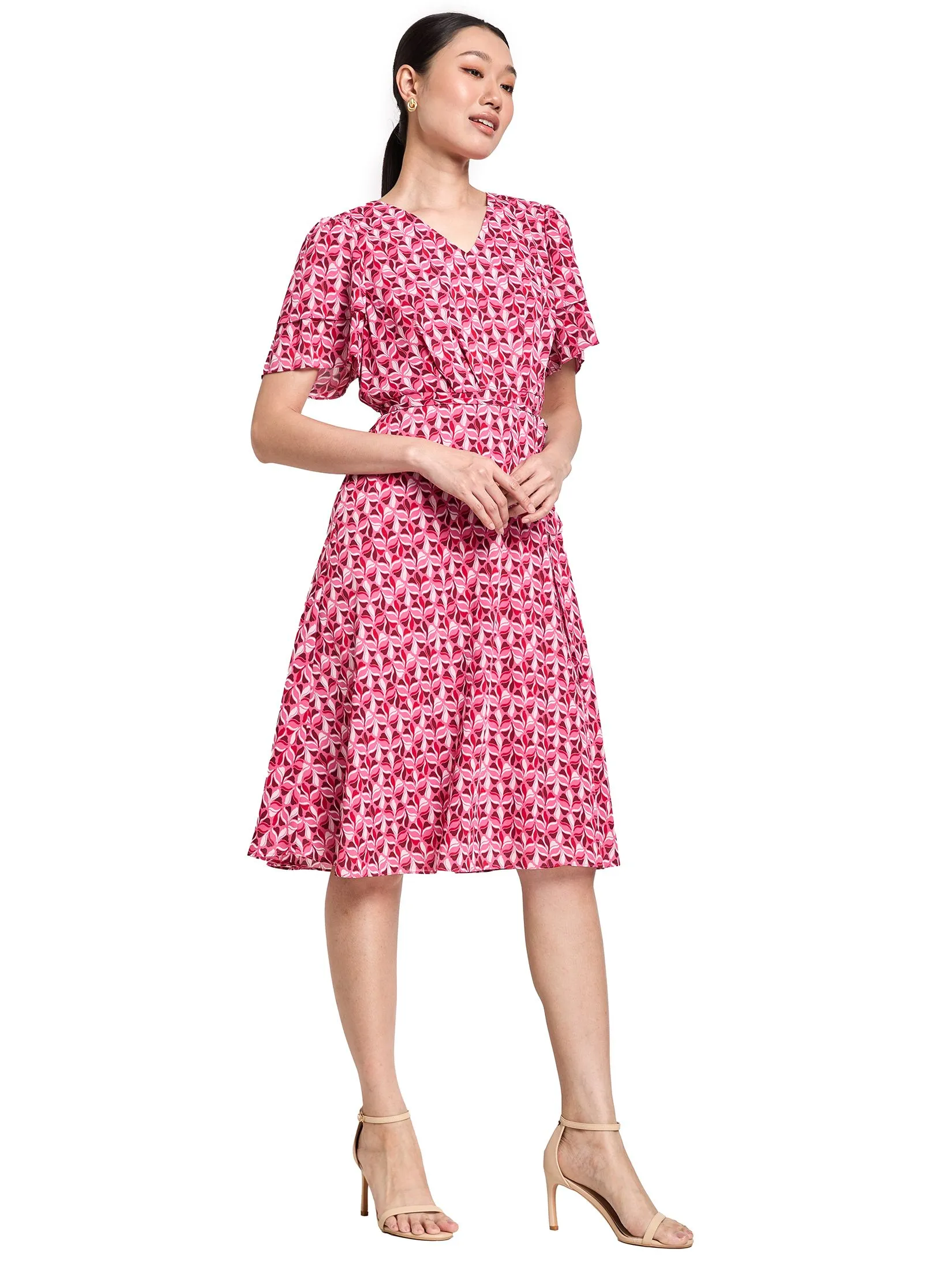 EXPRESSIONS Women Flared Dress With Tier Sleeves And Belt EXPRESSIONS Women Flared Dress With Tier Sleeves And Belt