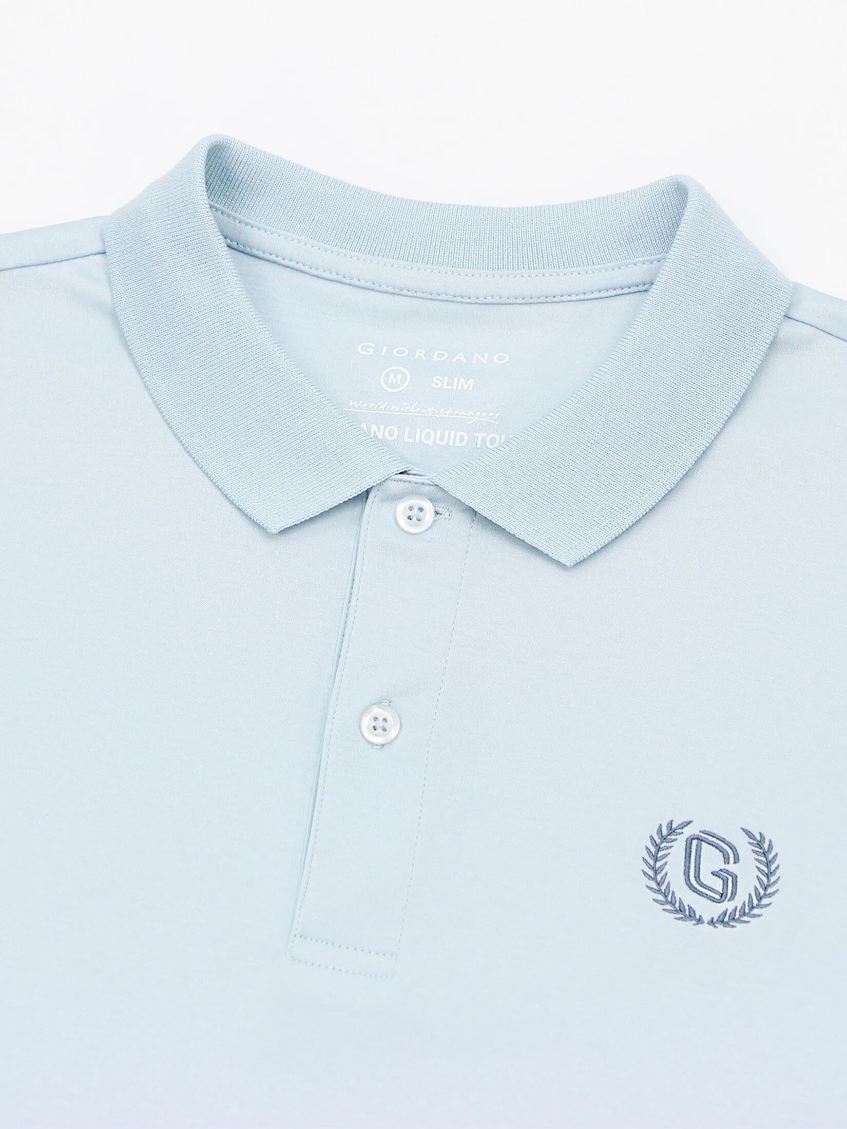 GIORDANO Men's Interlock Embroidery Polo (Liquid Touch) Winter sky blue GIORDANO Men's Interlock Embroidery Polo (Liquid Touch) Winter sky blue