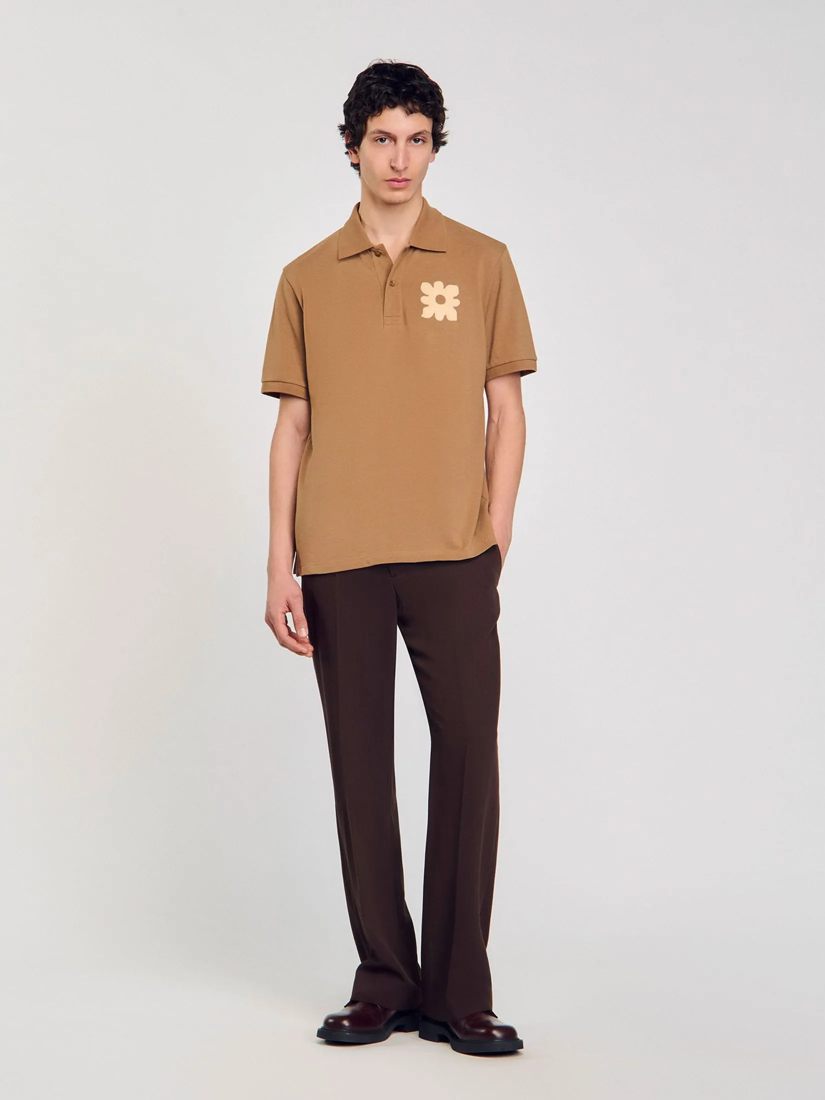SANDRO Polo Shirt With Flower Patch SANDRO Polo Shirt With Flower Patch