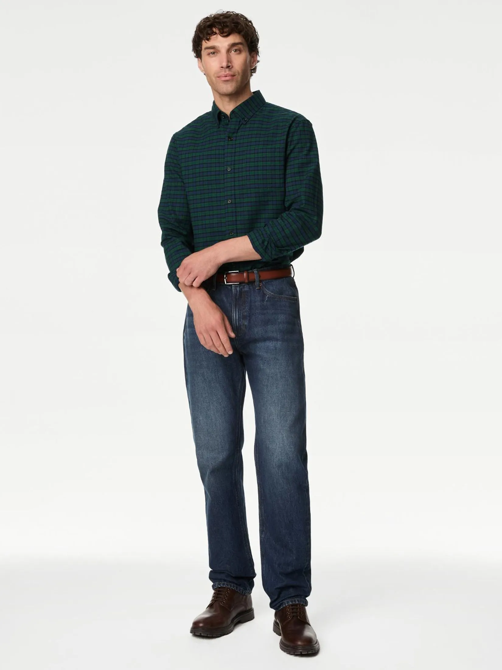 MARKS & SPENCER Men Shirt Easy Iron Pure Cotton Check Oxford MARKS & SPENCER Men Shirt Easy Iron Pure Cotton Check Oxford