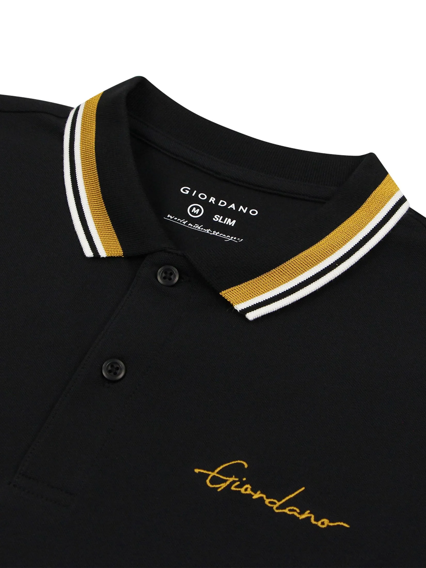 GIORDANO Men's Slim Embroidery Bold Polo (Signature) Black GIORDANO Men's Slim Embroidery Bold Polo (Signature) Black