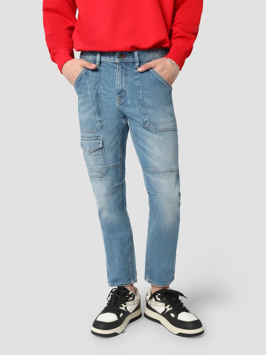 DAVIE JONES Men's Selvedge Tapered Slim Fit Jeans Blue DAVIE JONES Men's Selvedge Tapered Slim Fit Jeans Blue