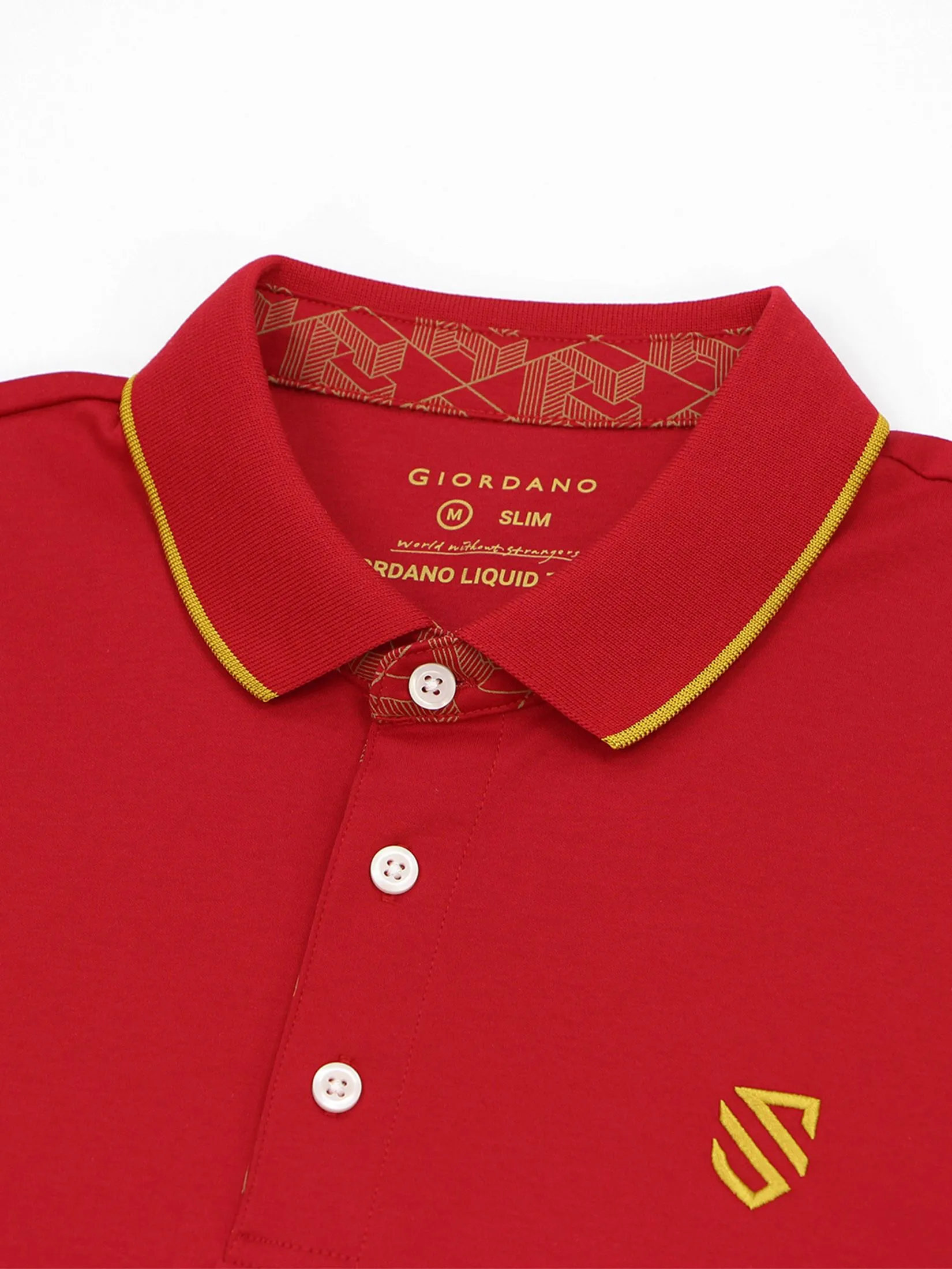 GIORDANO Men's Slim Liquid Touch Embroidery Polo (Supremacy) Haute Red GIORDANO Men's Slim Liquid Touch Embroidery Polo (Supremacy) Haute Red