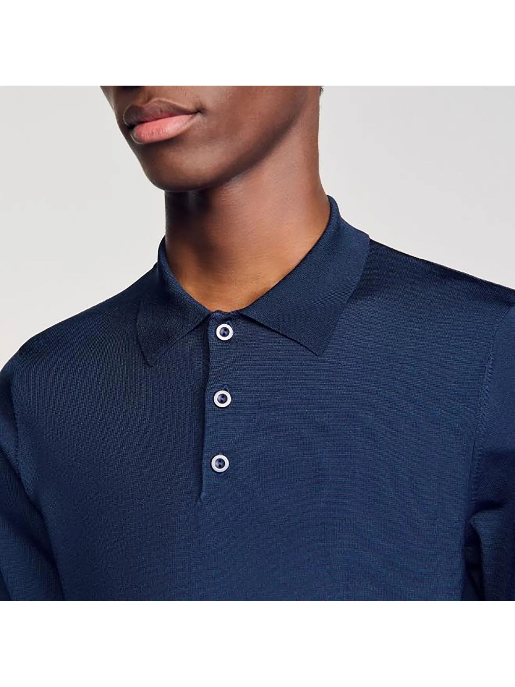 SANDRO Rib Knit Polo Shirt SANDRO Rib Knit Polo Shirt