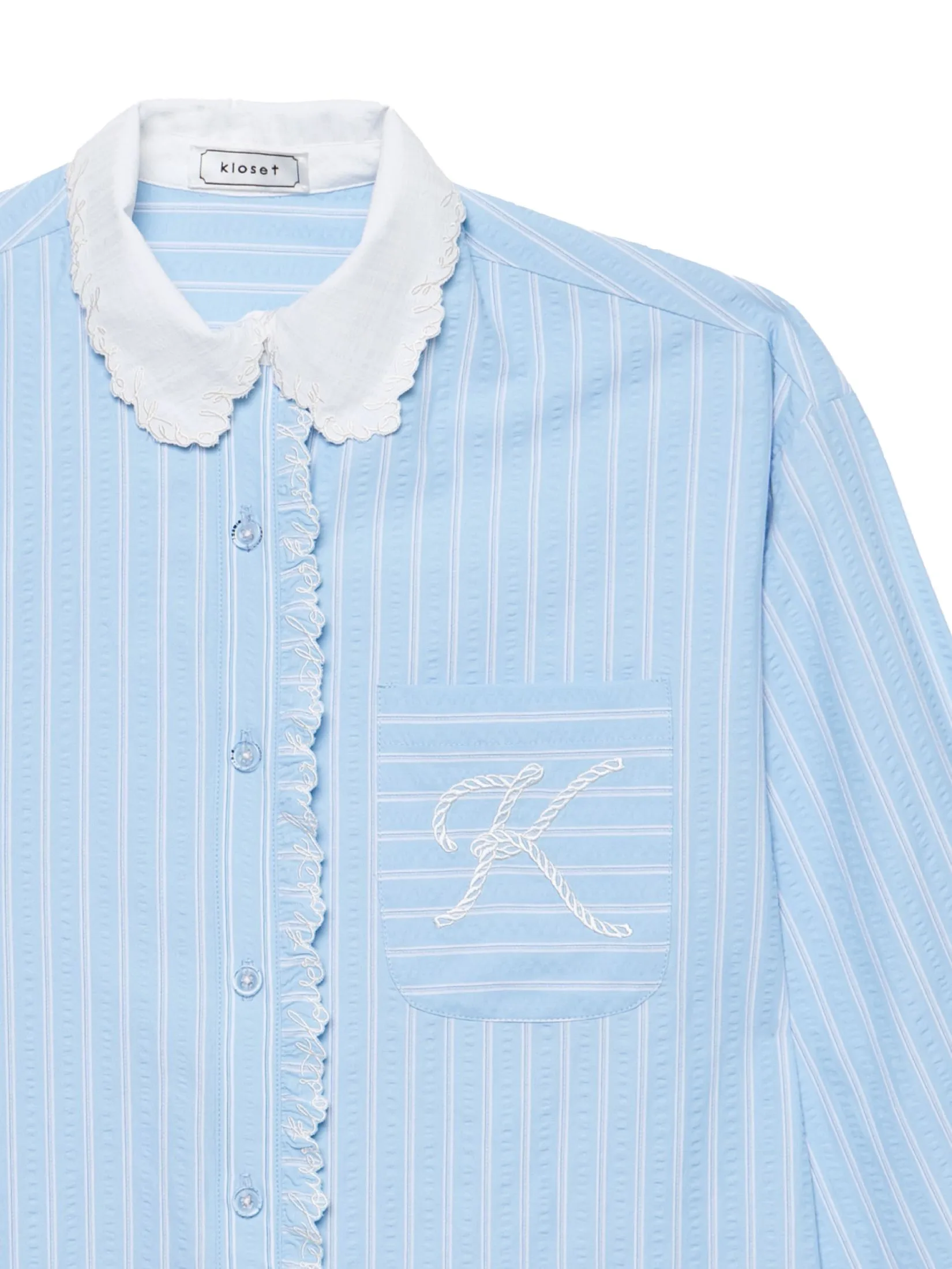 KLOSET (SS25) Women Classic Shirt with Embroidered Detail in Blue KLOSET (SS25) Women Classic Shirt with Embroidered Detail in Blue