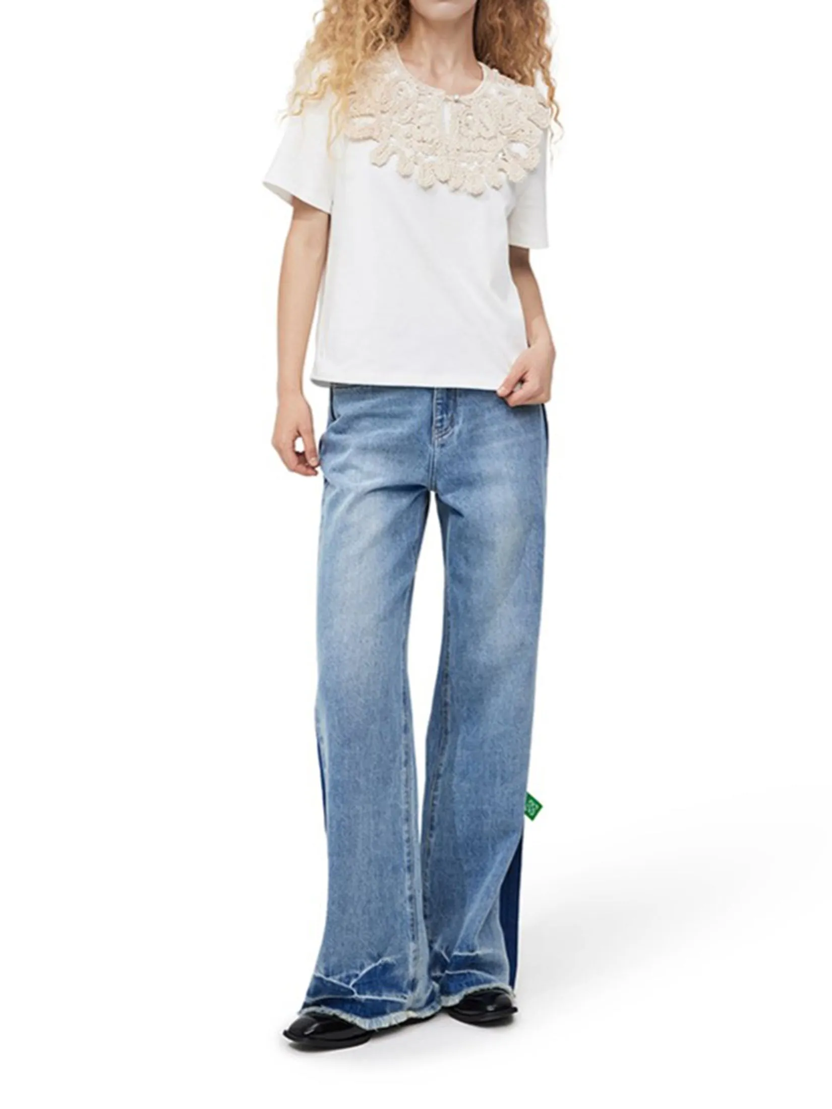 PORTSPURE Women Trousers Wide-Leg Denim Blue PORTSPURE Women Trousers Wide-Leg Denim Blue