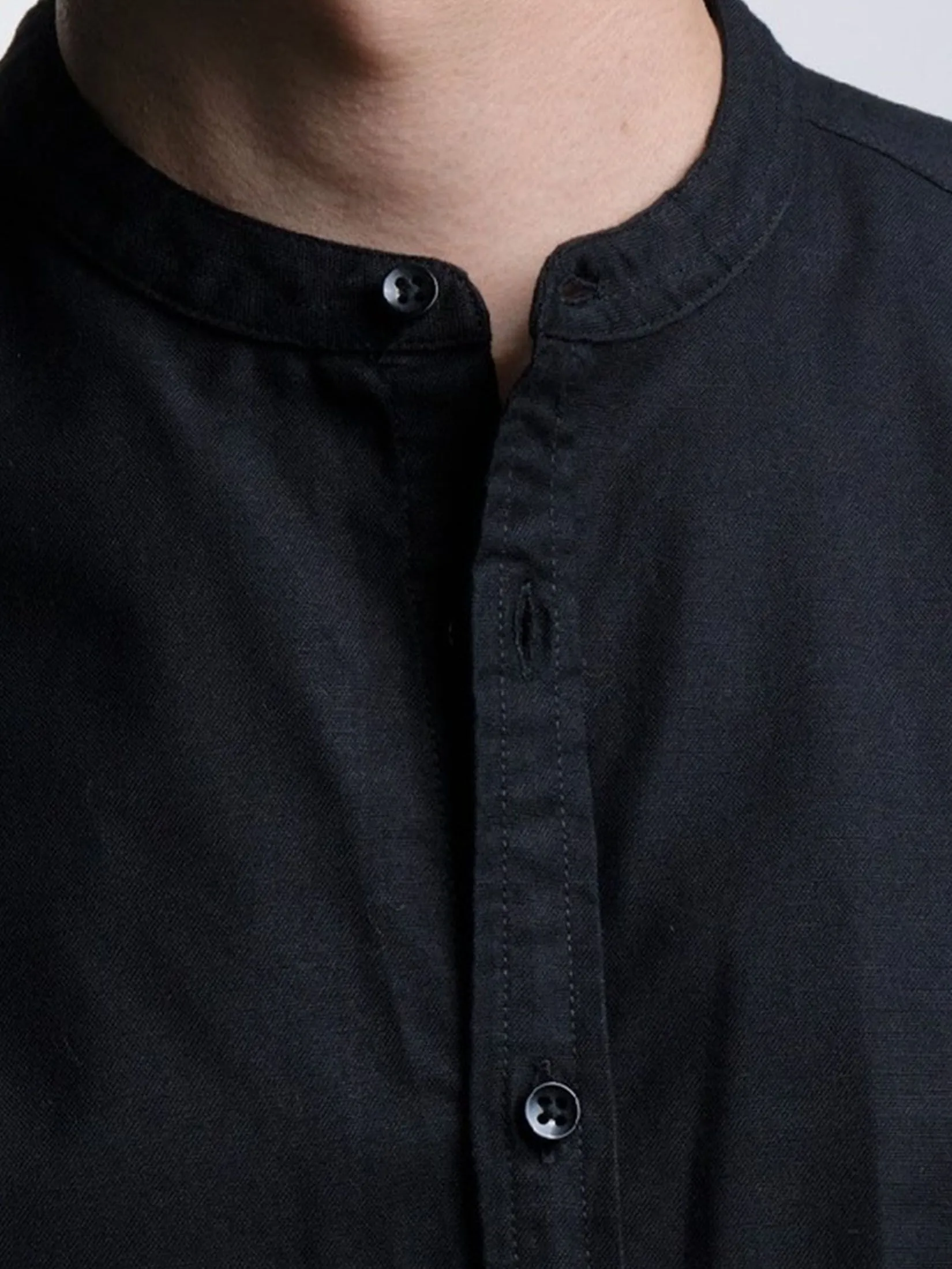 Era-won MEN'S OXFORD SHORT-SLEEVED MANDARIN COLLAR REGULAR FIT BLACK Era-won MEN'S OXFORD SHORT-SLEEVED MANDARIN COLLAR REGULAR FIT BLACK