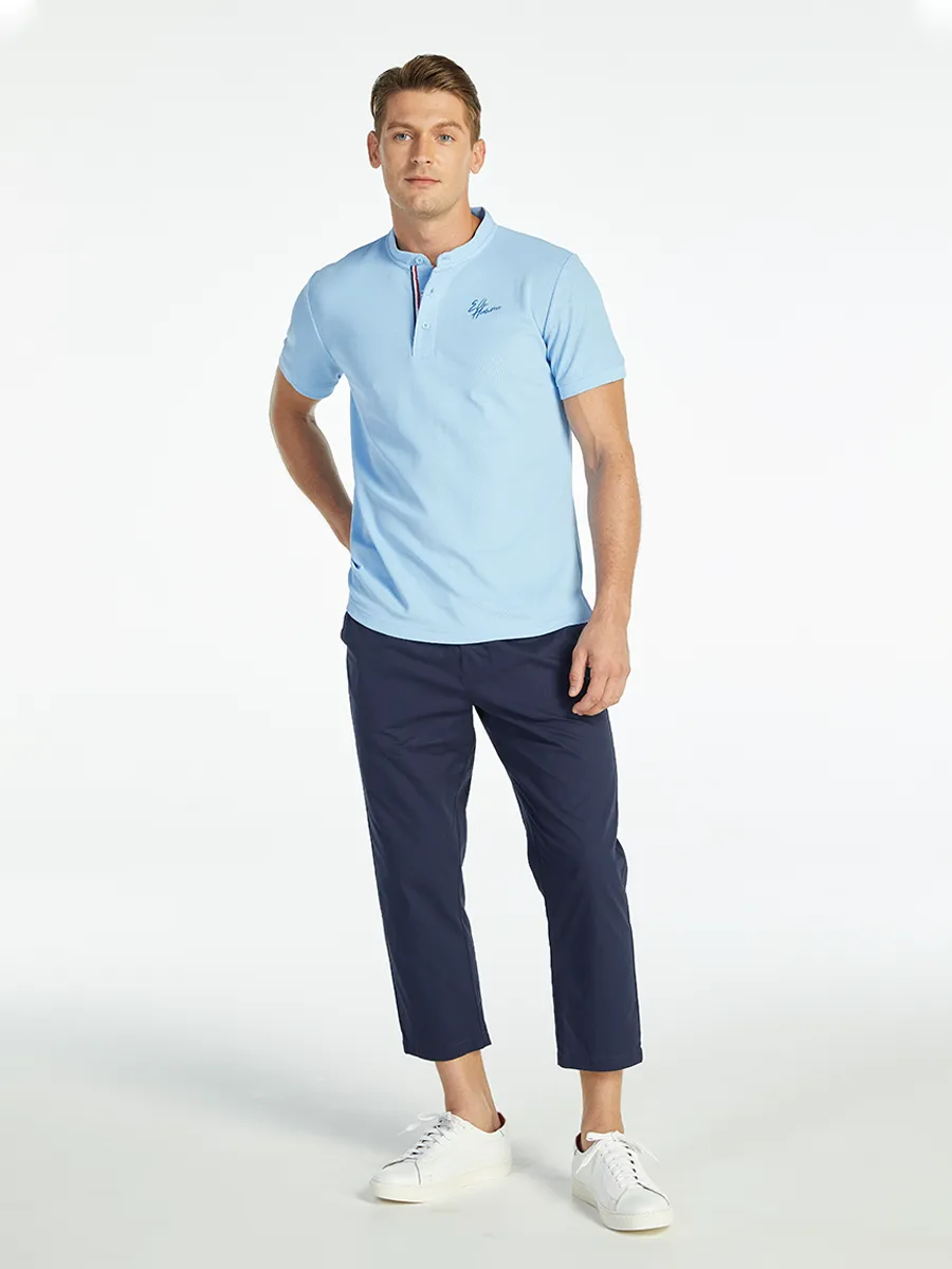 ELLE HOMME MEN BAND COLLAR POLO SHIRT W8K904BU - BLUE ELLE HOMME MEN BAND COLLAR POLO SHIRT W8K904BU - BLUE