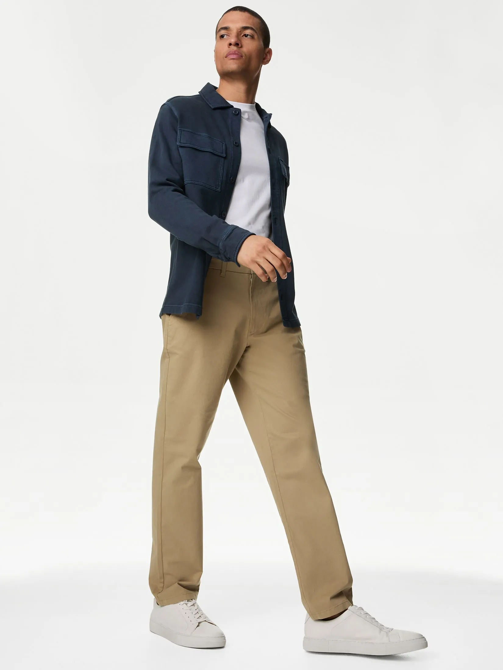 MARKS & SPENCER Men Chinos Loose Fit Stretch Neutral Brown MARKS & SPENCER Men Chinos Loose Fit Stretch Neutral Brown