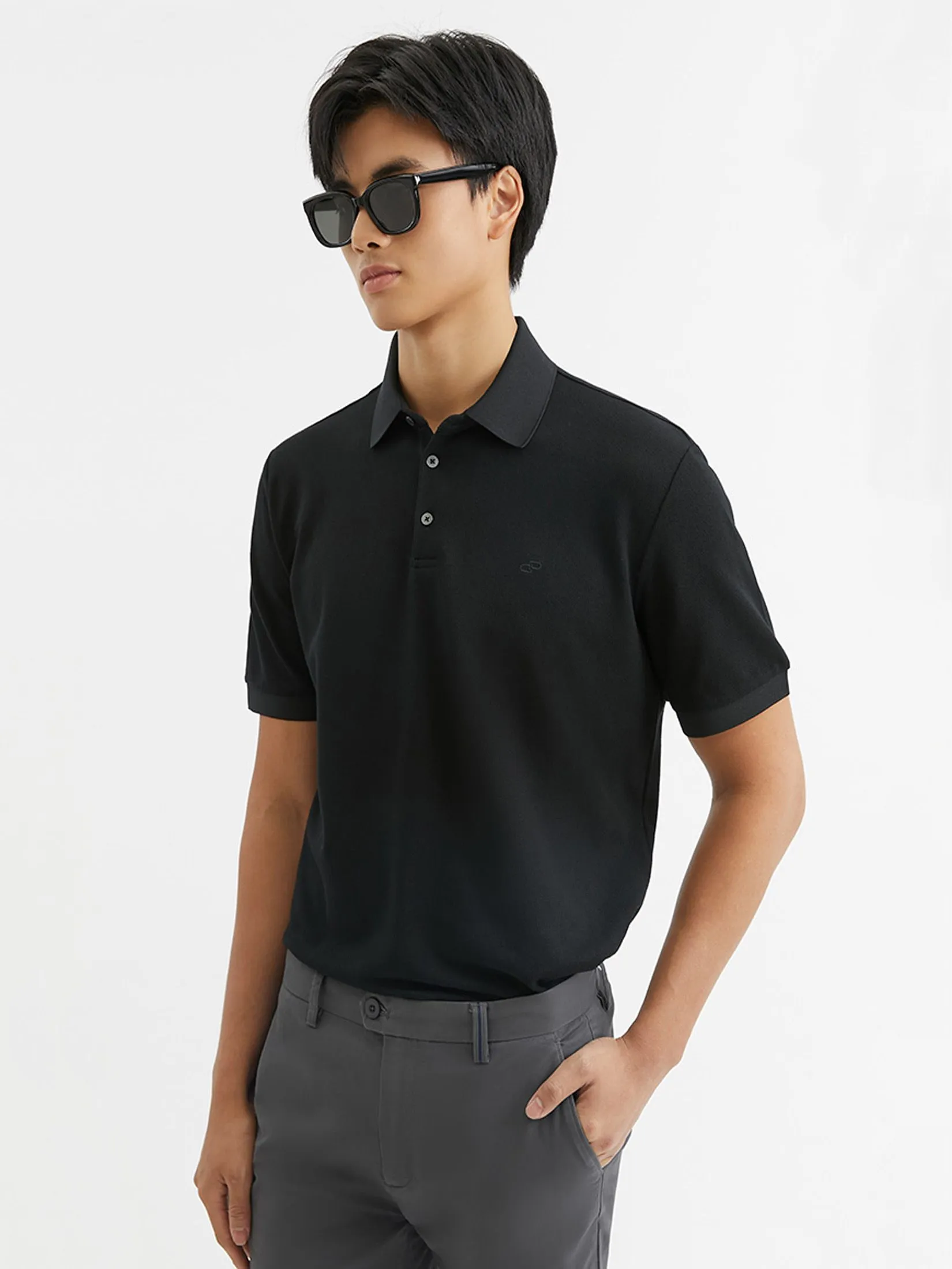 DAPPER DAPPER DP Iconic Piqué Polo Shirt Black DAPPER DAPPER DP Iconic Piqué Polo Shirt Black