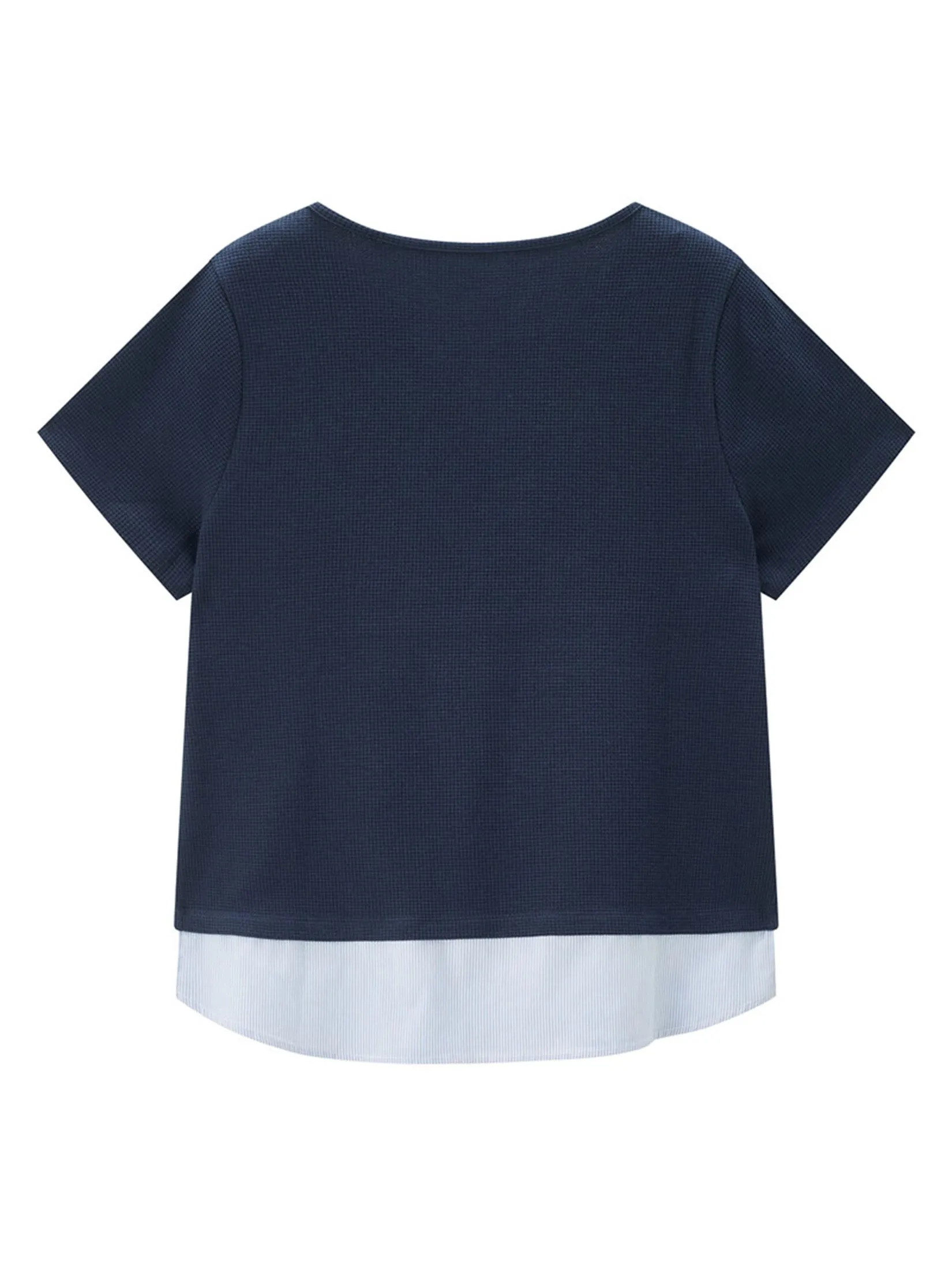 GIORDANO Women's Beau Monde Waffle Patchwork T-shirt Navy Blue GIORDANO Women's Beau Monde Waffle Patchwork T-shirt Navy Blue