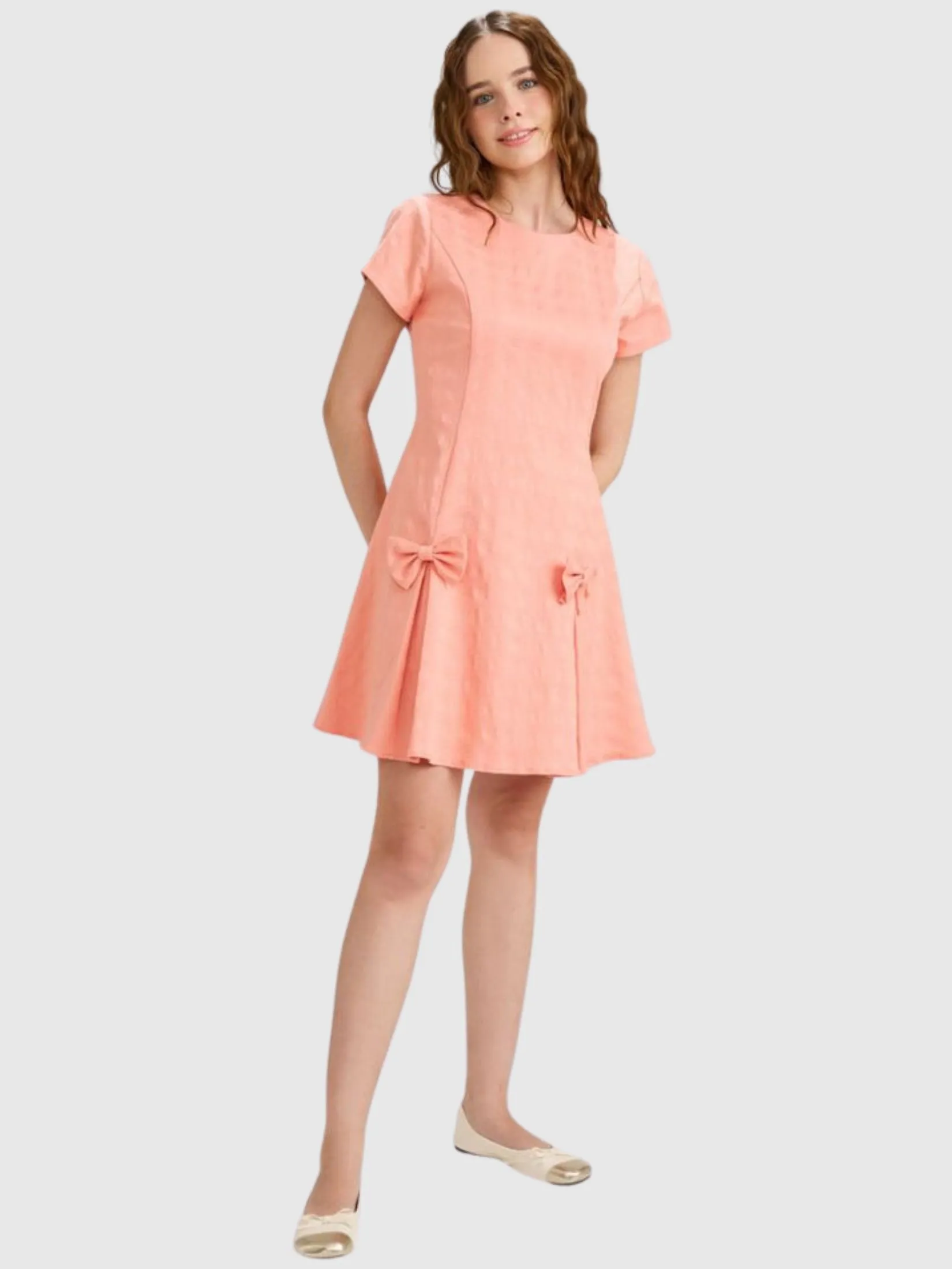 AMILA Women Dress Short Sleeves Spun Jacquard Orange AMILA Women Dress Short Sleeves Spun Jacquard Orange
