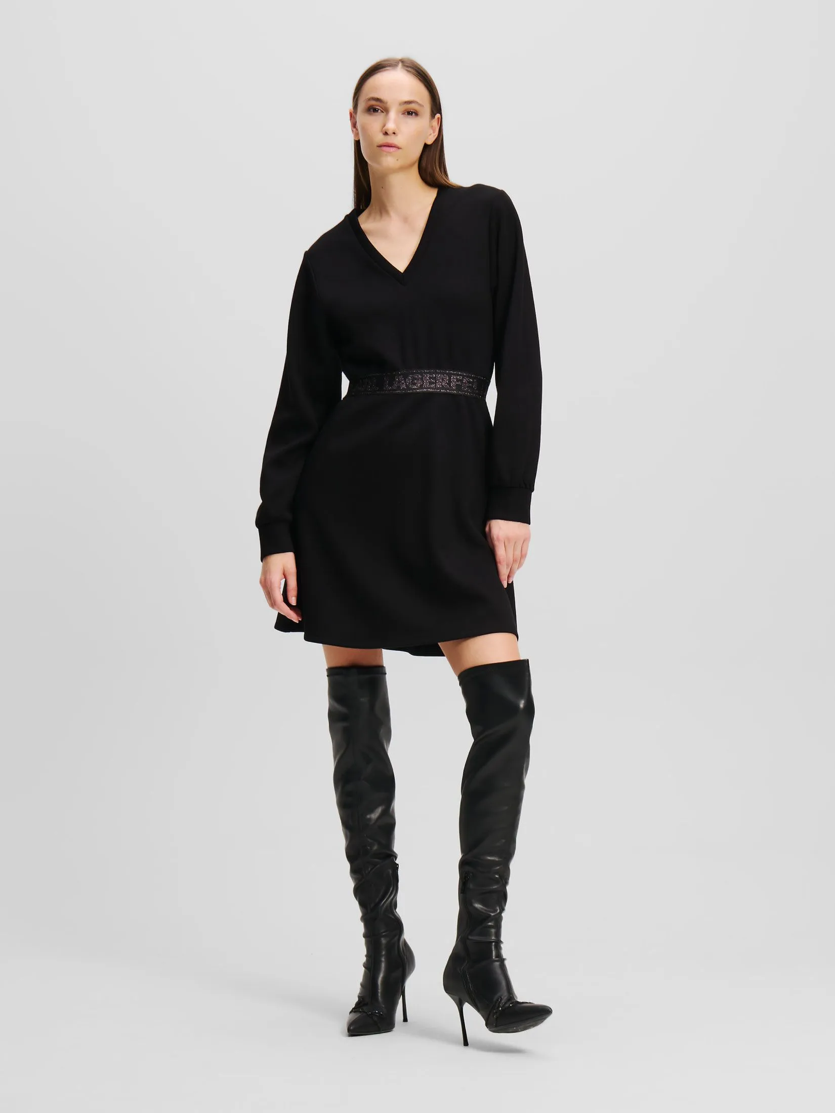 KARL LAGERFELD GLITTER LOGO TAPE SWEATDRESS BLACK KARL LAGERFELD GLITTER LOGO TAPE SWEATDRESS BLACK