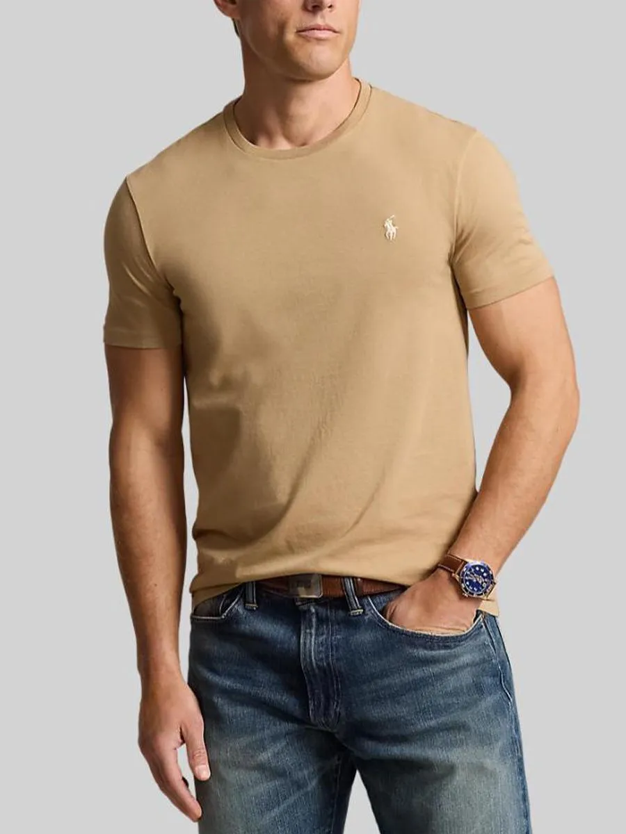 POLO RALPH LAUREN Men Tee-Custom Slim Jersey Crewneck T-Shirt-Medium Beige-260 POLO RALPH LAUREN Men Tee-Custom Slim Jersey Crewneck T-Shirt-Medium Beige-260