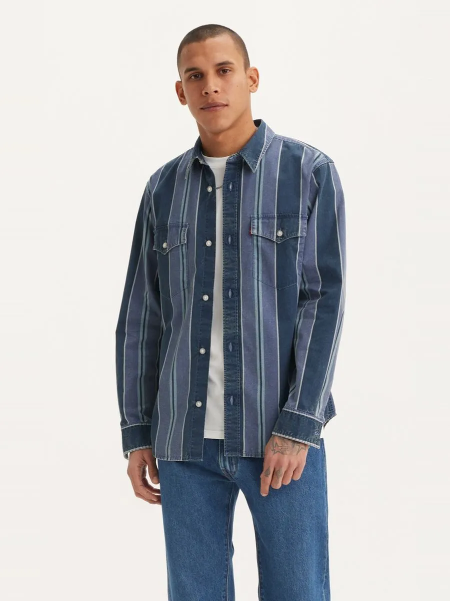LEVI'S Men's Relaxed Fit Western Shirt Carson Stripe Dress Blues LEVI'S Men's Relaxed Fit Western Shirt Carson Stripe Dress Blues