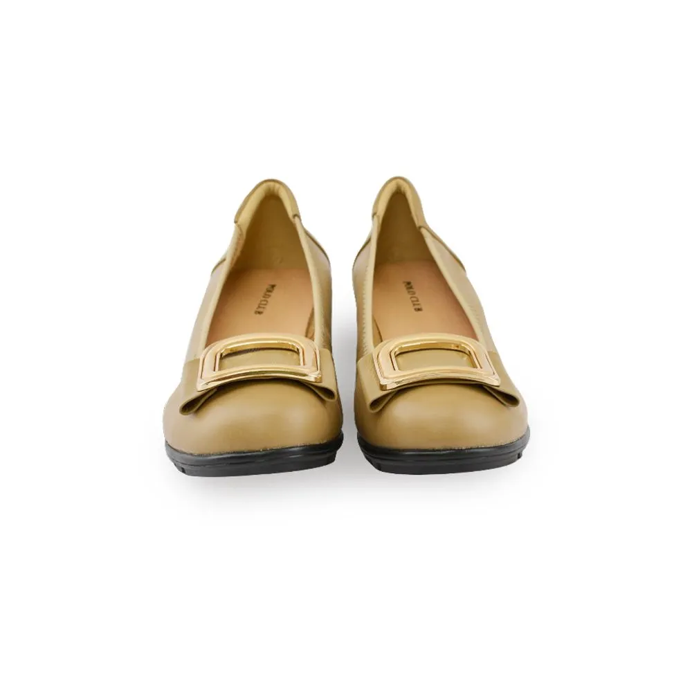 POLO CLUB Khaki Leather Court Shoes Rounded Toe Wedge P1919 POLO CLUB Khaki Leather Court Shoes Rounded Toe Wedge P1919