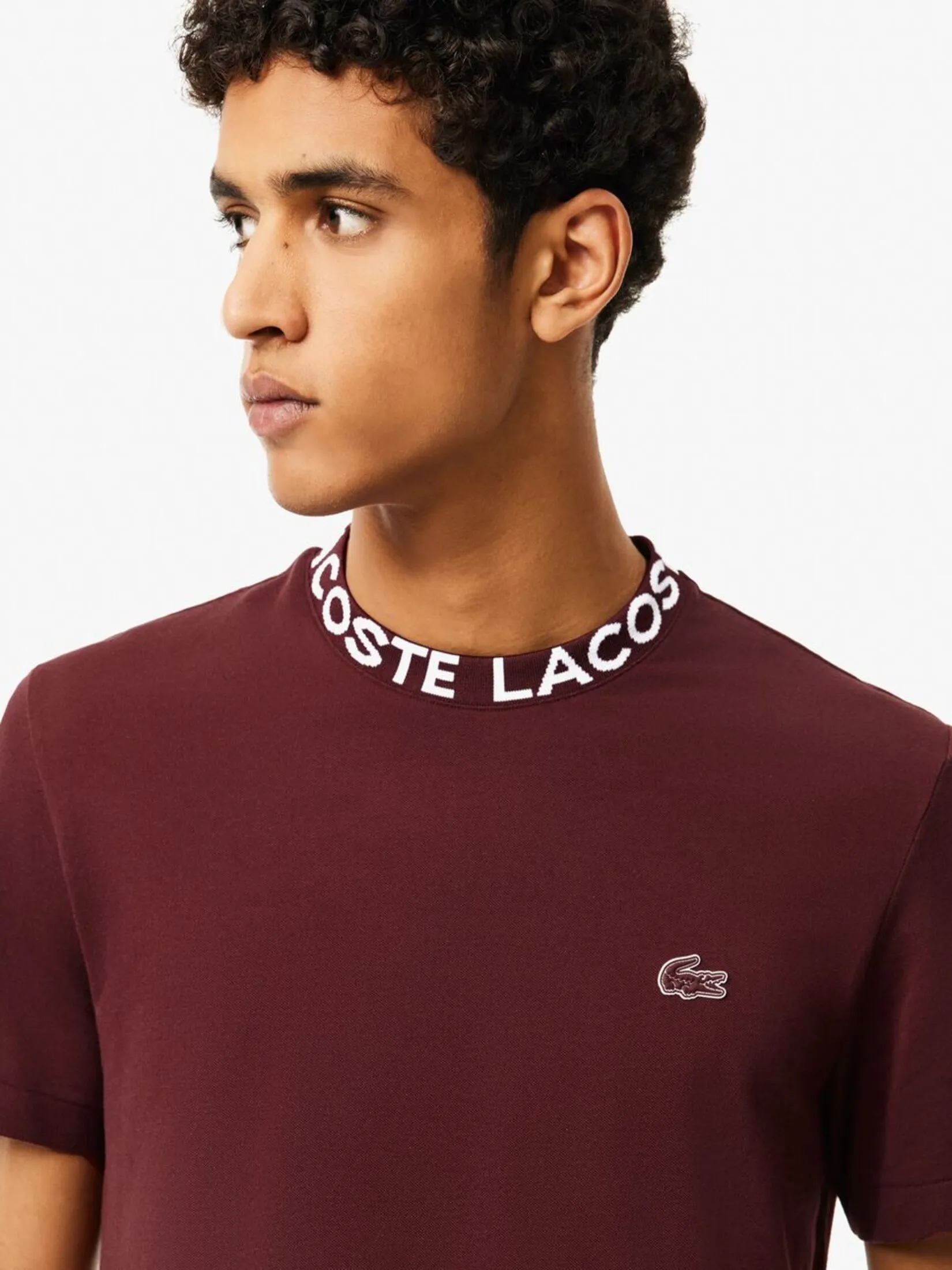 LACOSTE Jacquard Neck Piqu  Logo T-shirt Red LACOSTE Jacquard Neck Piqu  Logo T-shirt Red