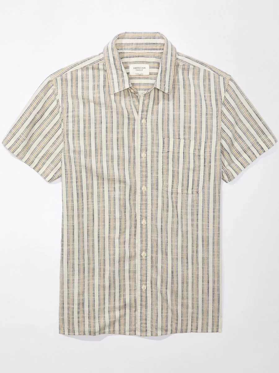 American Eagle MEN BROOKE STRIPE TERRY SLUB SHIRT 131 CHALK American Eagle MEN BROOKE STRIPE TERRY SLUB SHIRT 131 CHALK