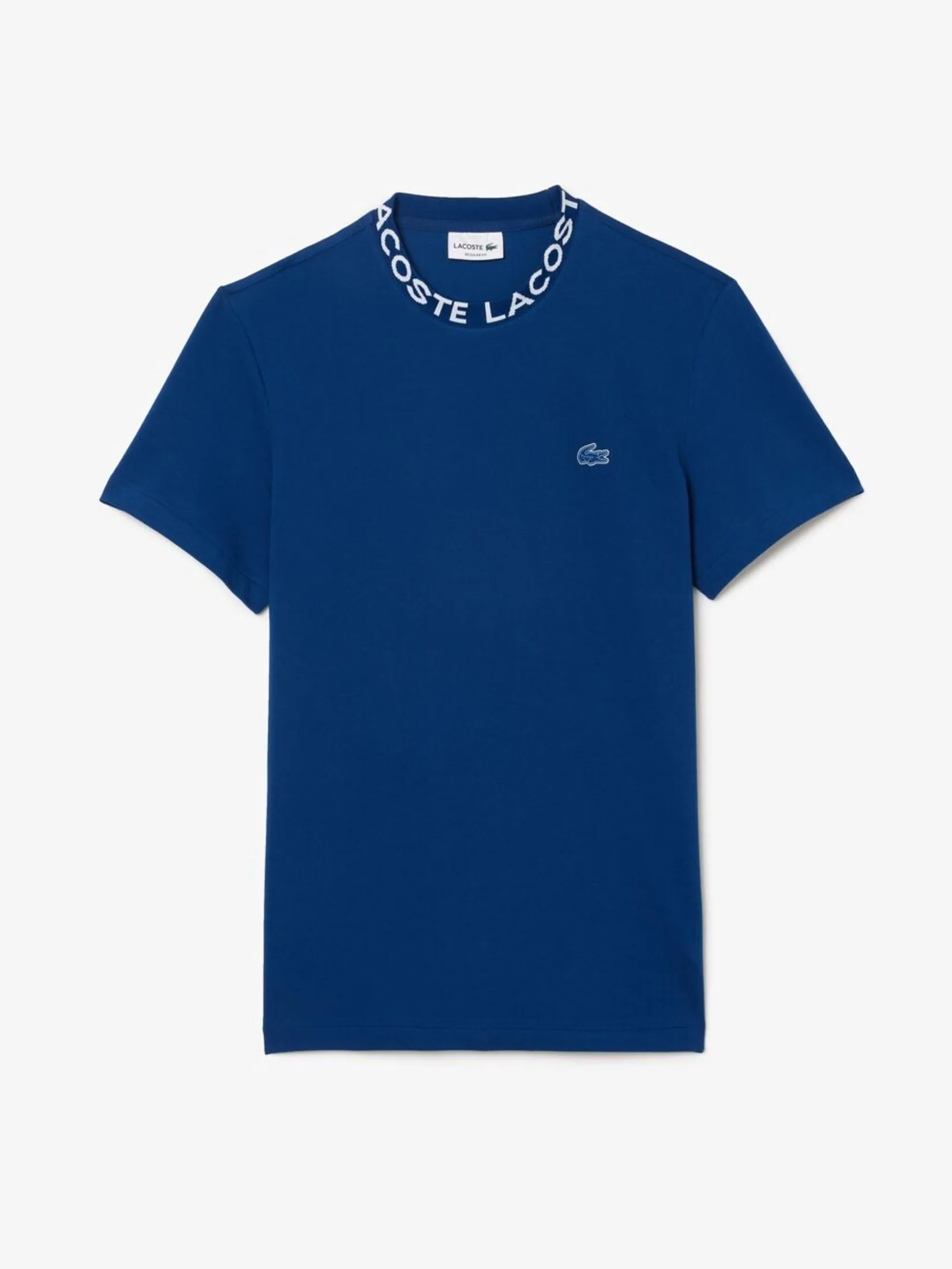 LACOSTE Jacquard Neck Piqu  Logo T-shirt Blue LACOSTE Jacquard Neck Piqu  Logo T-shirt Blue