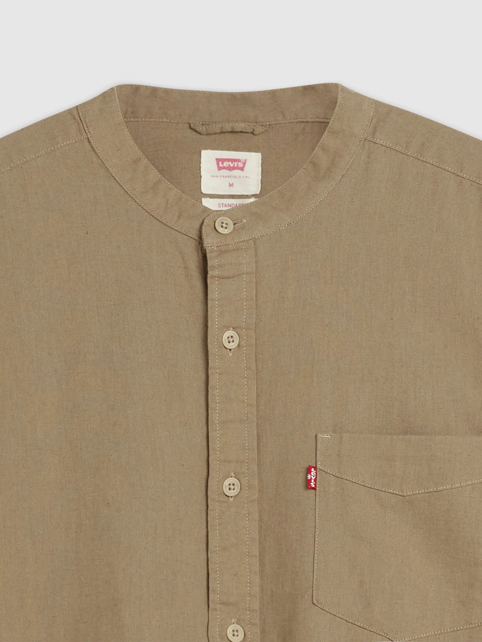 LEVI'S Men's Short-Sleeve Banded Collar Shirt Tan LEVI'S Men's Short-Sleeve Banded Collar Shirt Tan