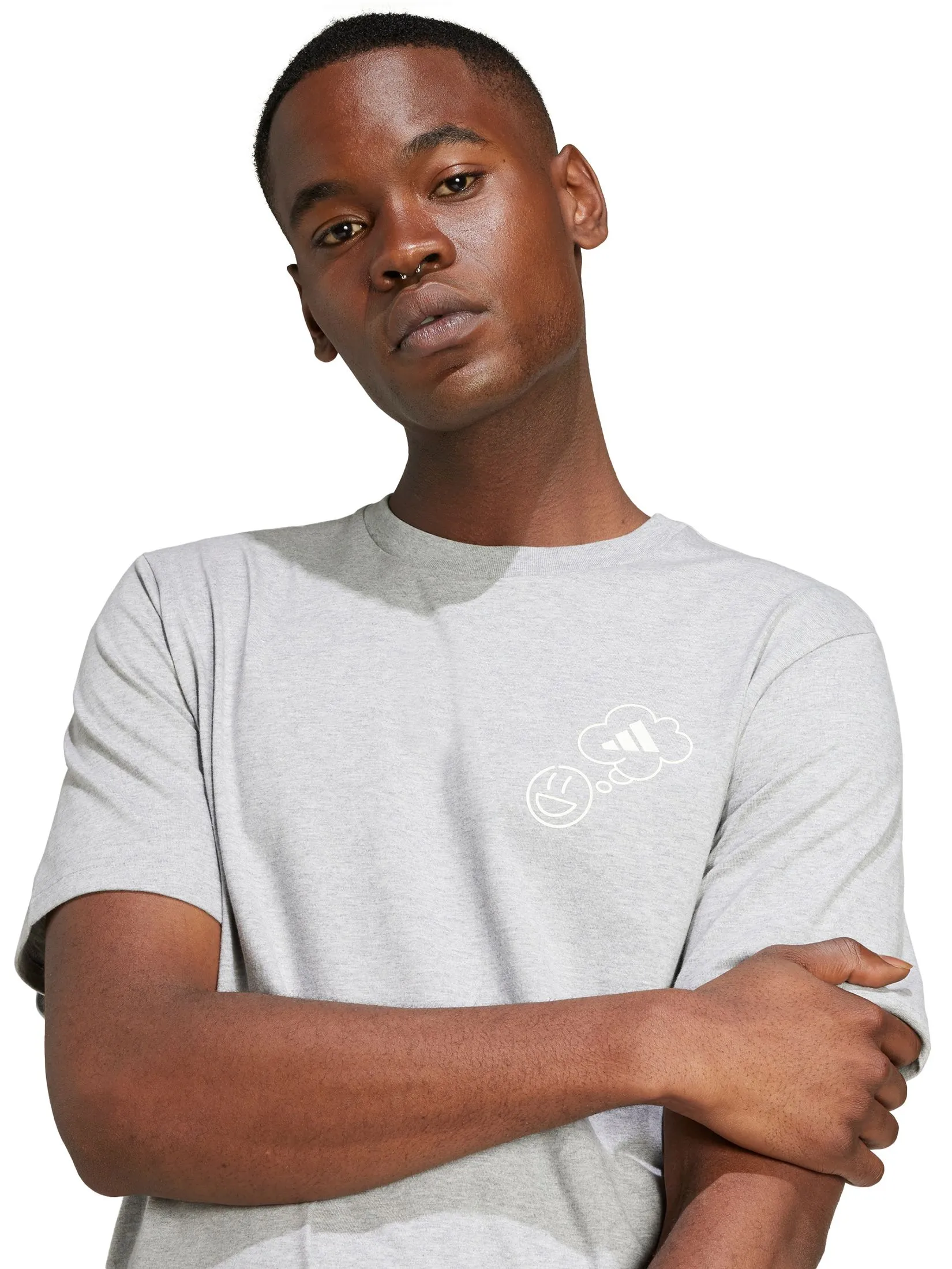 ADIDAS Men T-Shirt Lounge Verbiage Circle Graphic JJ3989 Medium Grey ADIDAS Men T-Shirt Lounge Verbiage Circle Graphic JJ3989 Medium Grey