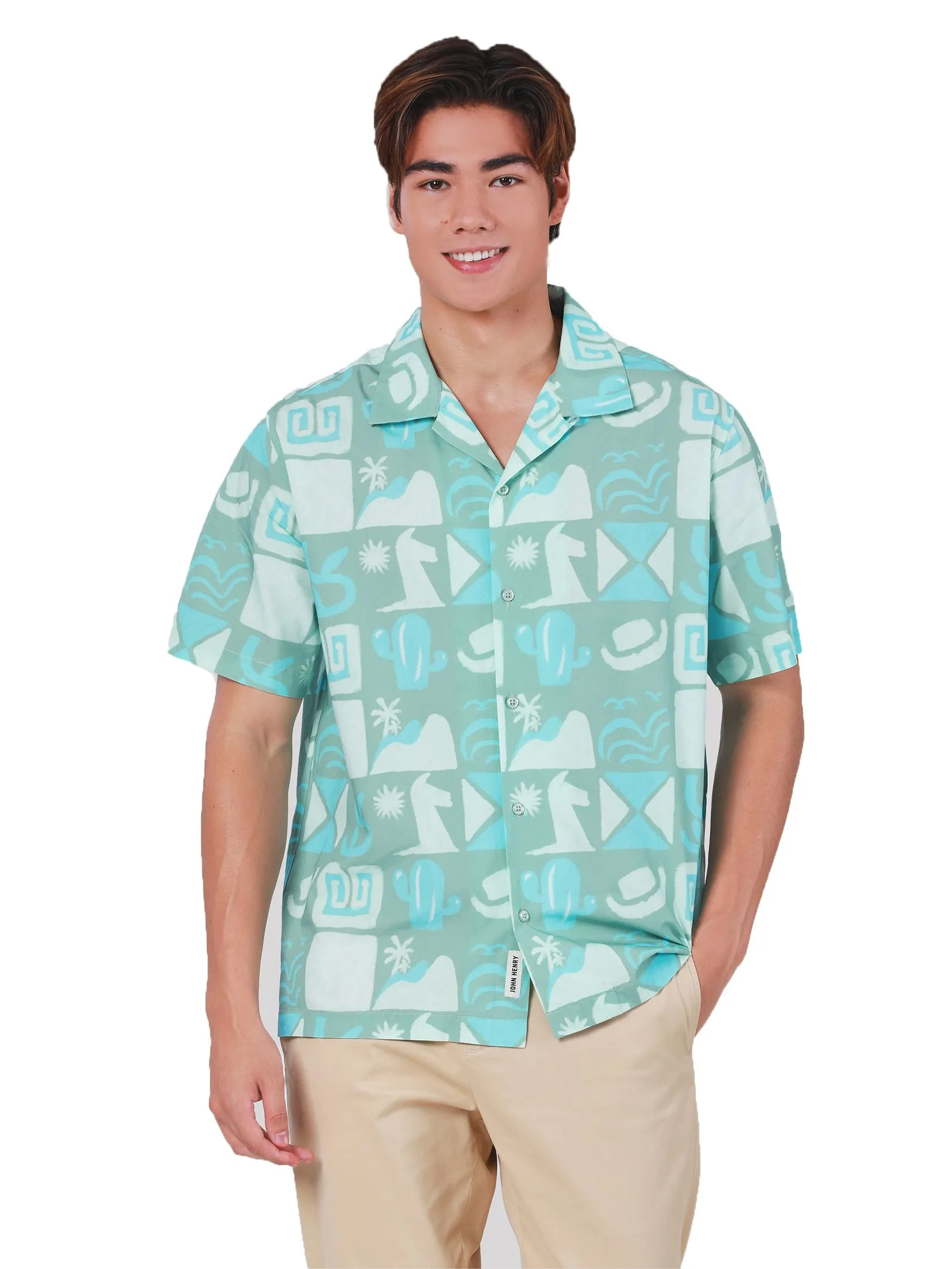 JOHN HENRY Men's Short Sleeves Hawaii Shirts (Relaxed Fit) REJUVENATE VACATION Green JOHN HENRY Men's Short Sleeves Hawaii Shirts (Relaxed Fit) REJUVENATE VACATION Green